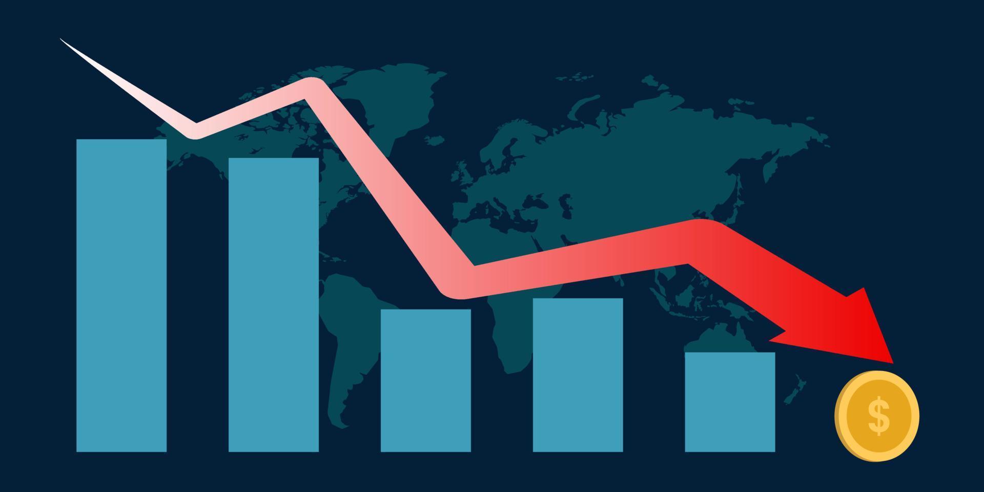 fondo economía recesión vector crisis finanzas, gráfico de mercado hacia abajo