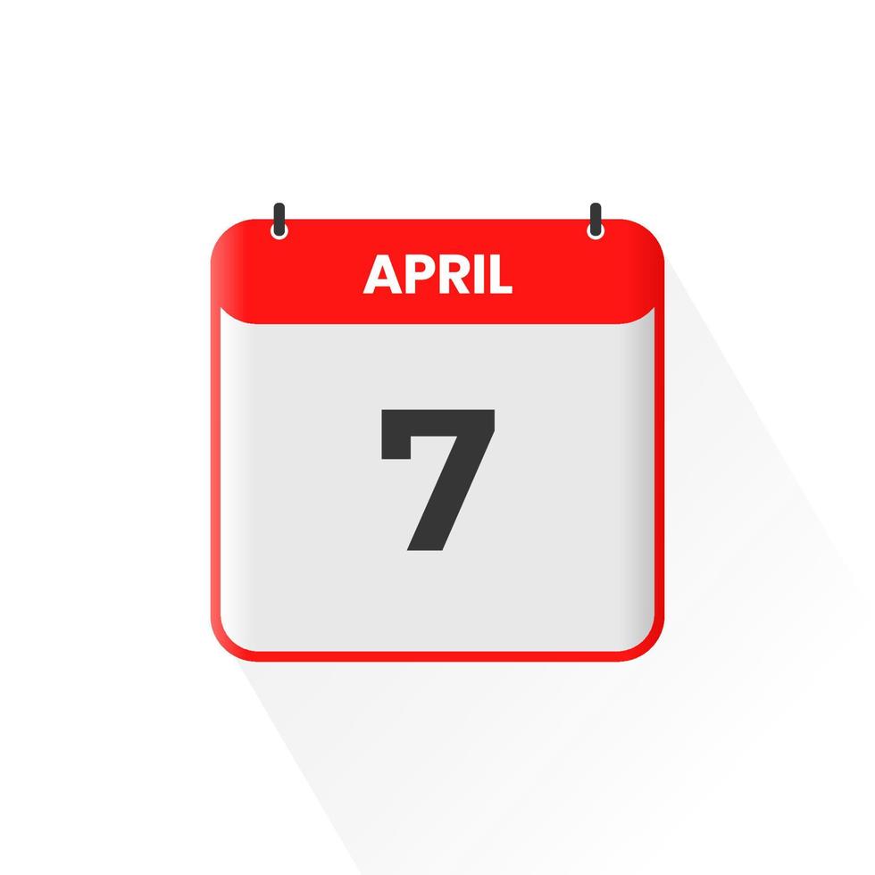 7th April calendar icon. April 7 calendar Date Month icon vector illustrator