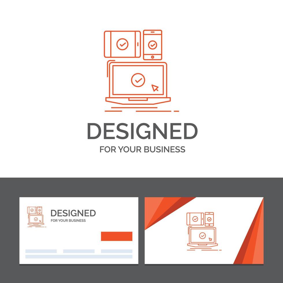 Business logo template for computer. devices. mobile. responsive. technology. Orange Visiting Cards with Brand logo template vector