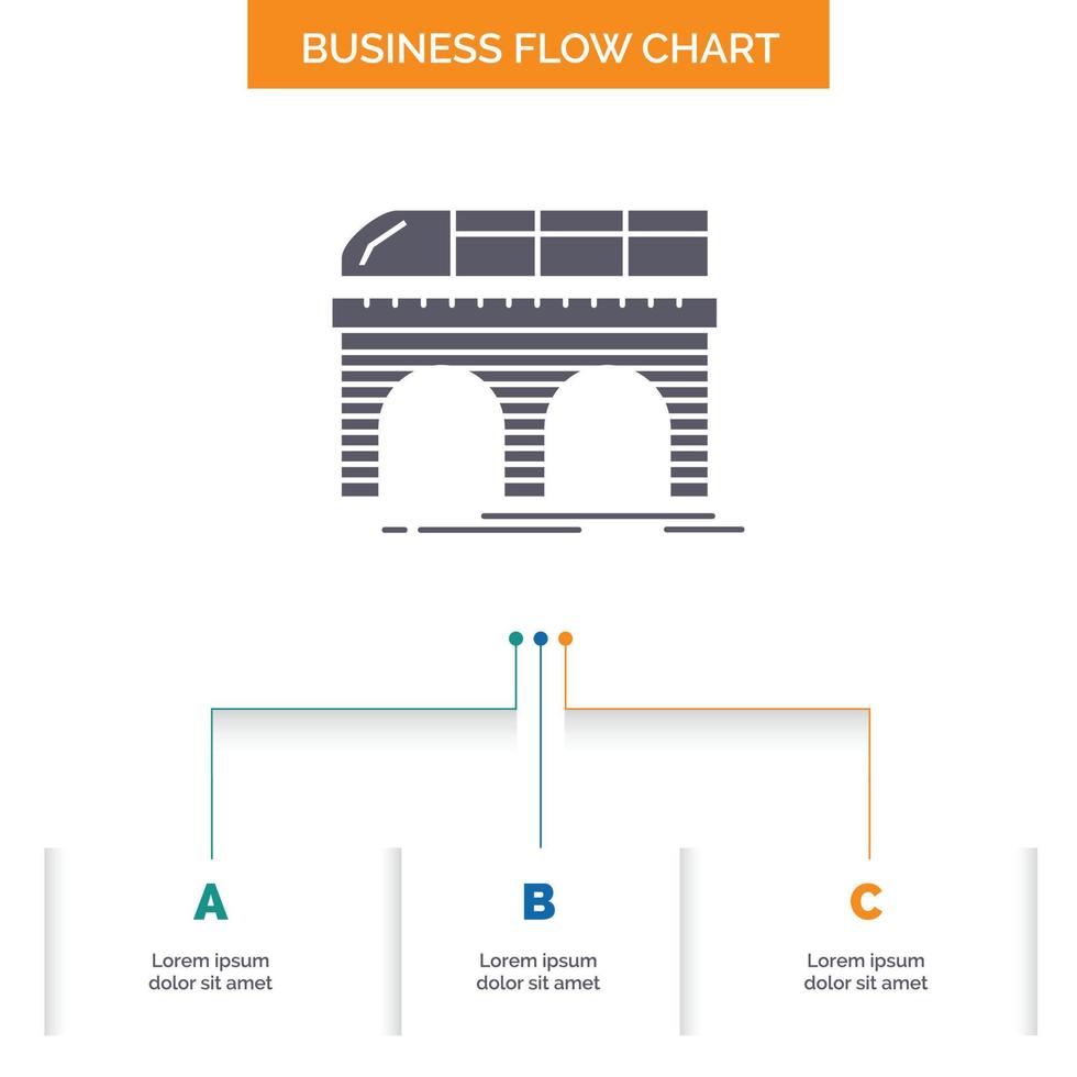 metro. railroad. railway. train. transport Business Flow Chart Design with 3 Steps. Glyph Icon For Presentation Background Template Place for text. vector