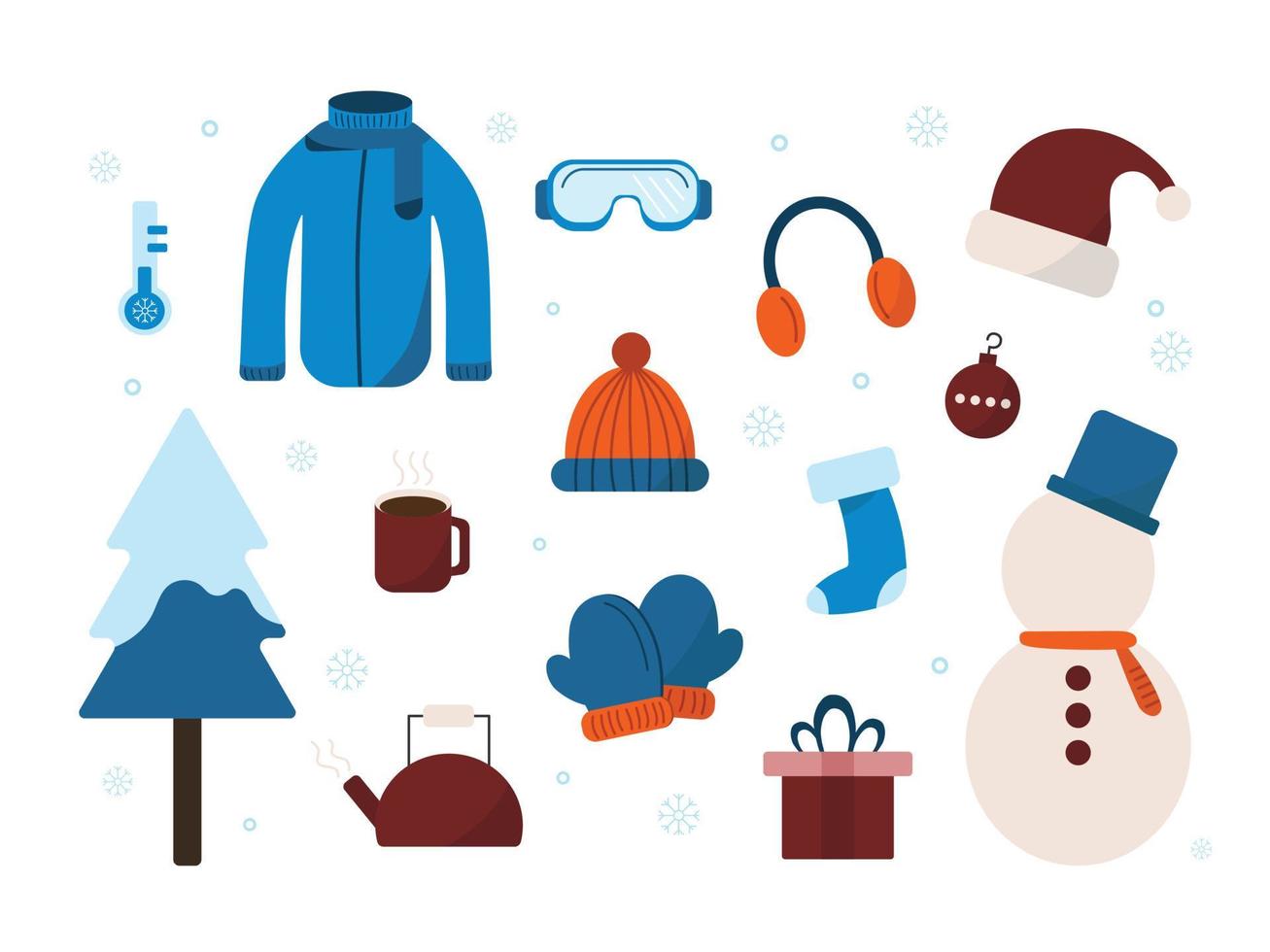 Winter elements set collection illustration. vector