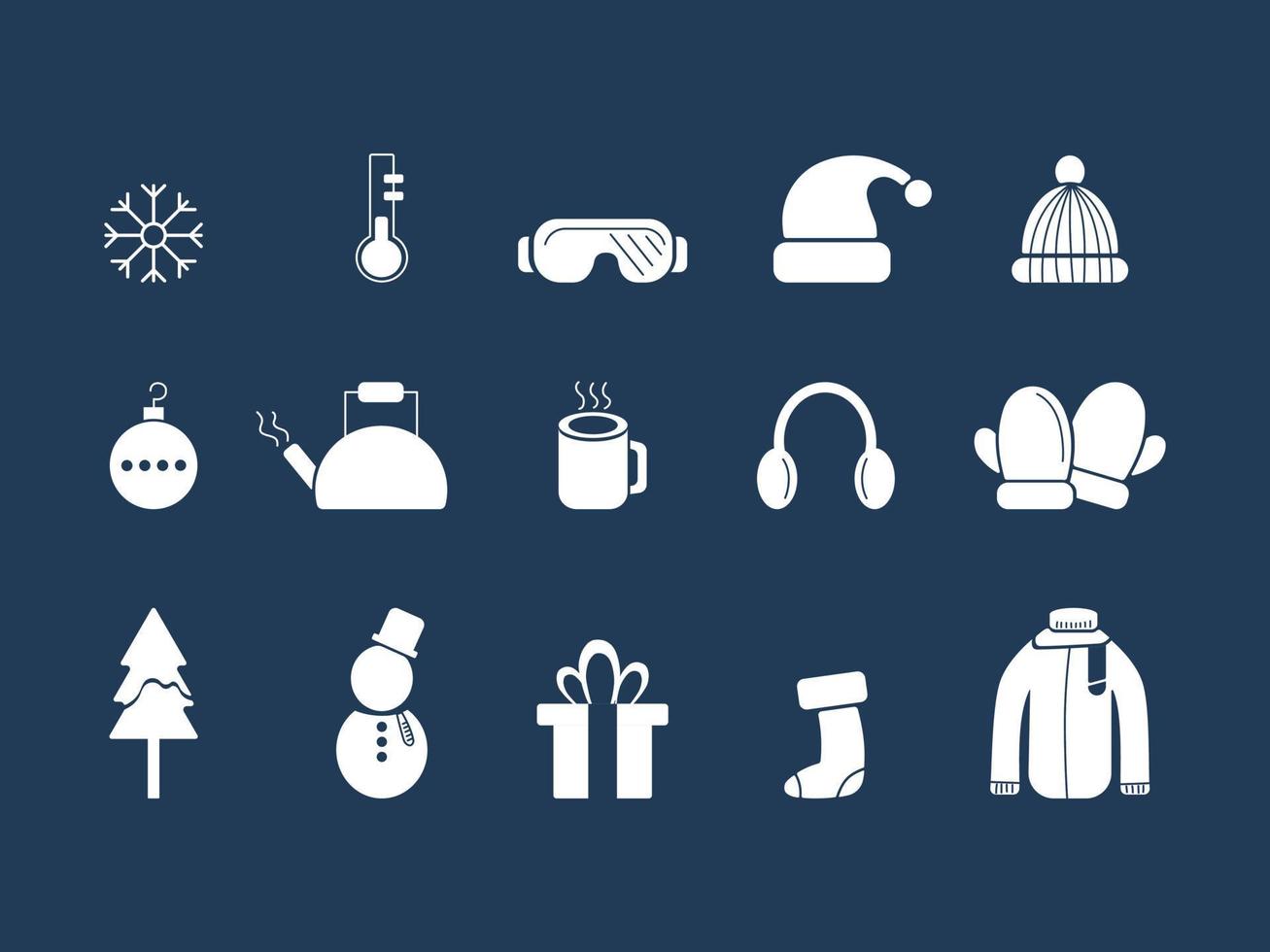 Winter elements white set isolated on blue background illustration. vector