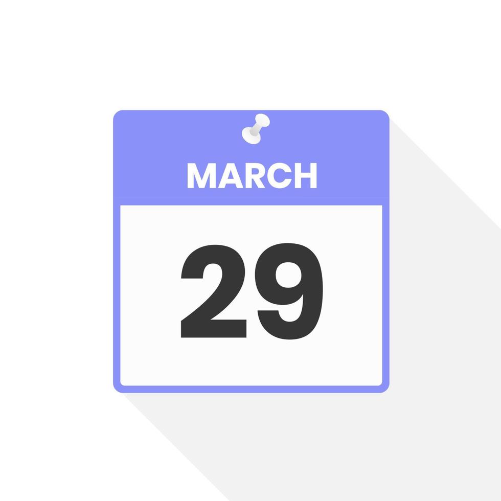 March 29 calendar icon. Date,  Month calendar icon vector illustration