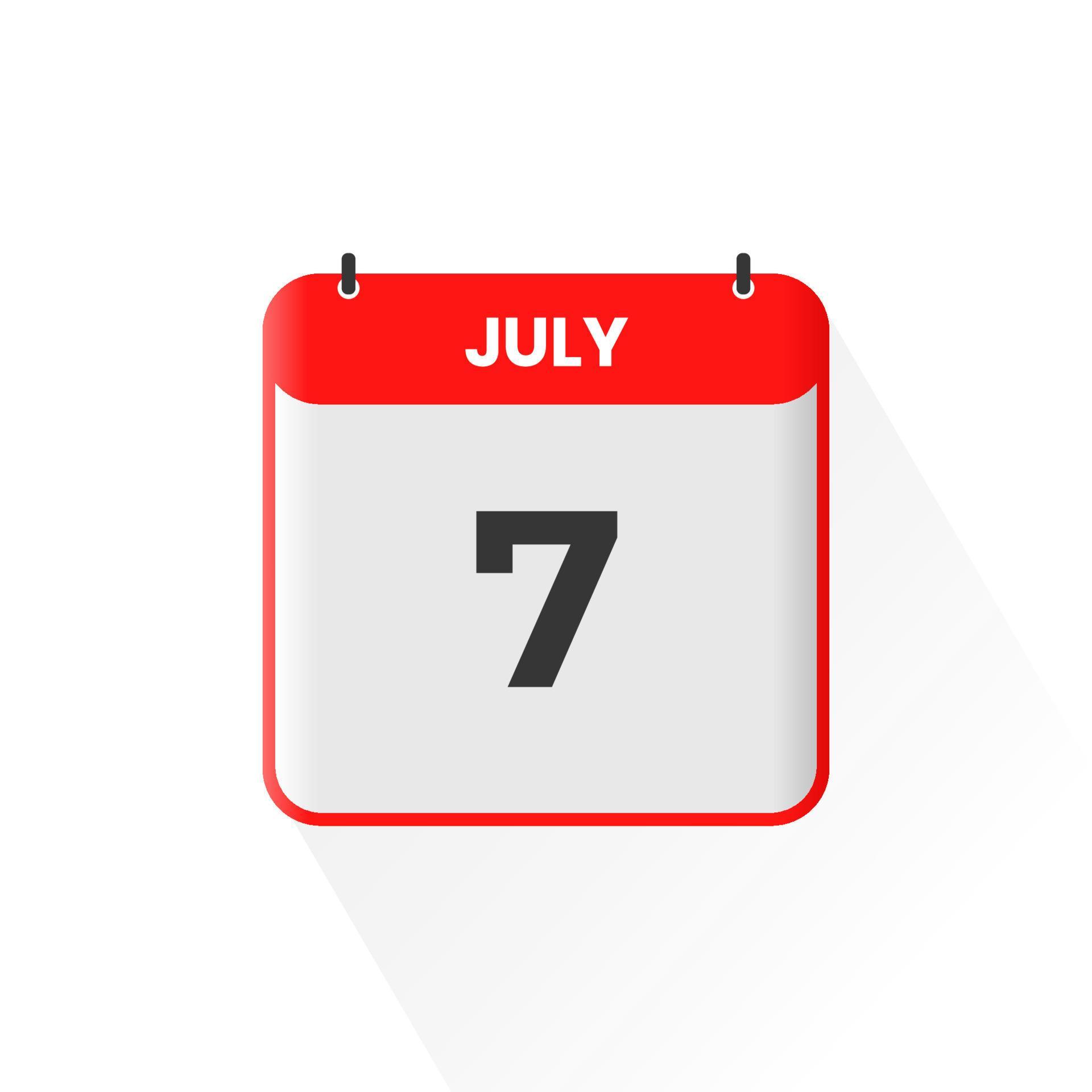 7th July calendar icon. July 7 calendar Date Month icon vector