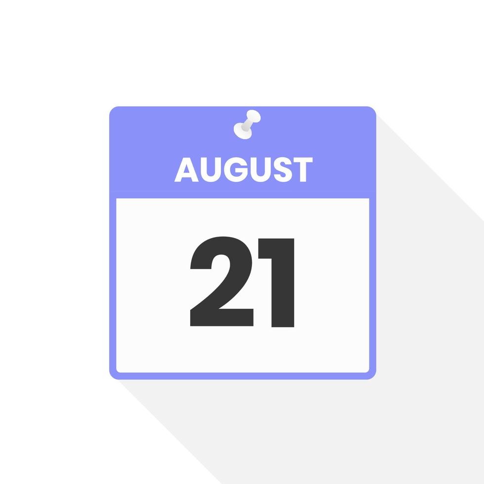 icono del calendario del 21 de agosto. fecha, mes calendario icono vector ilustración