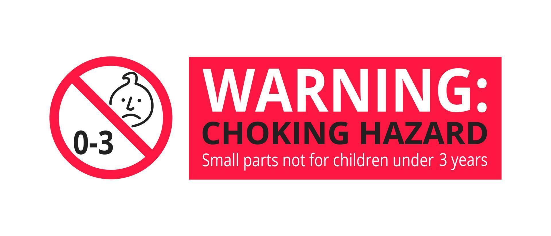 Choking hazard forbidden sign sticker not suitable for children under 3 years isolated on white background vector illustration. Warning triangle, sharp edges and small parts danger.