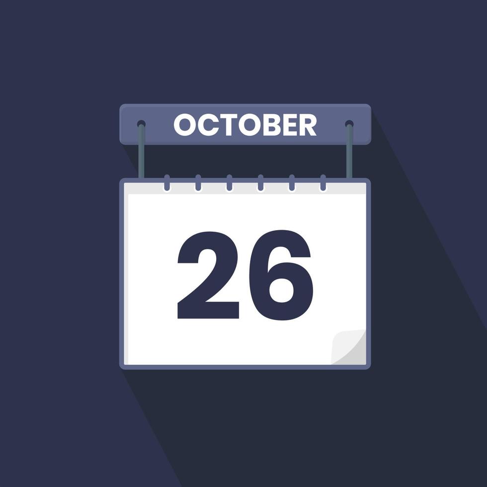 26th October calendar icon. October 26 calendar Date Month icon vector illustrator