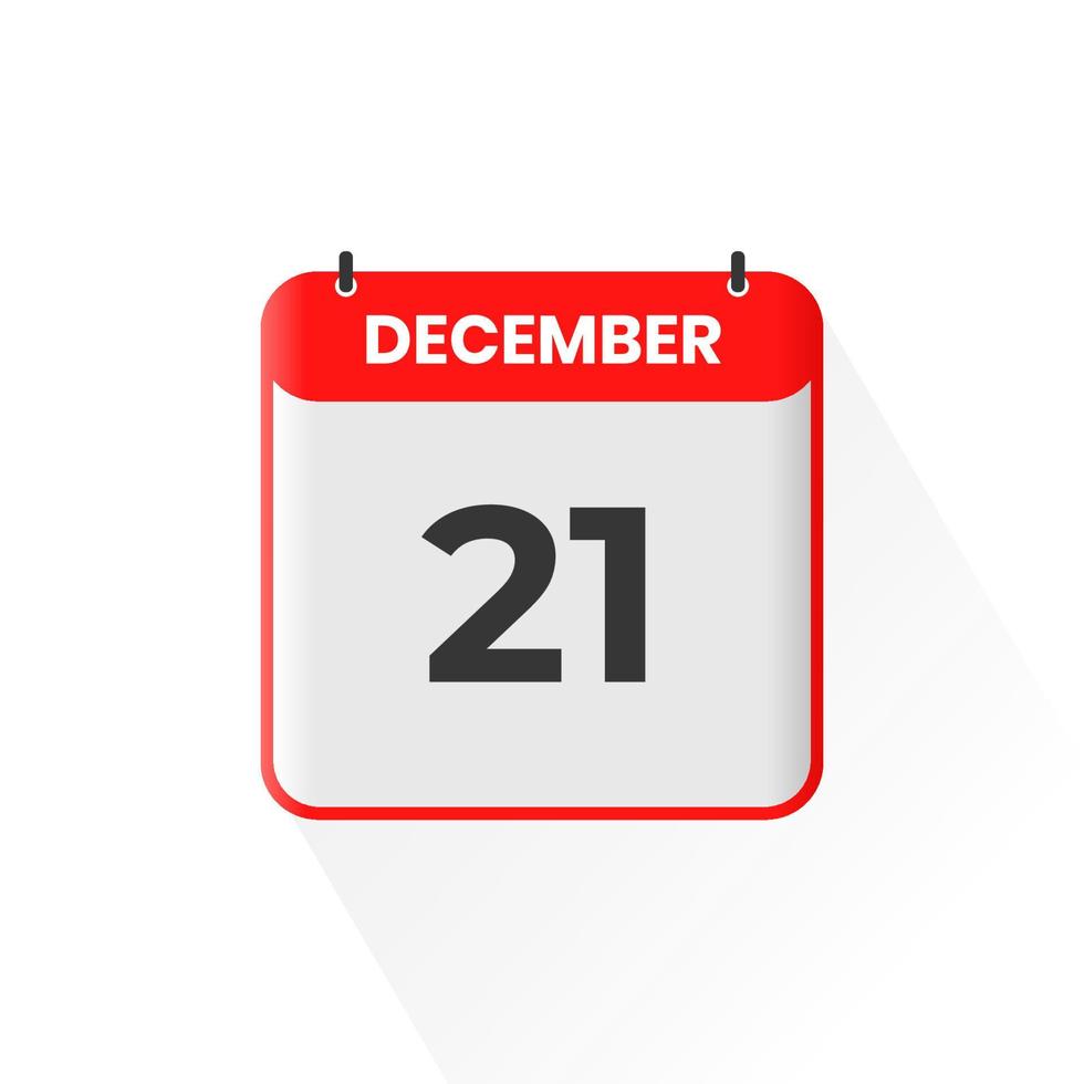 21st December calendar icon. December 21 calendar Date Month icon vector illustrator