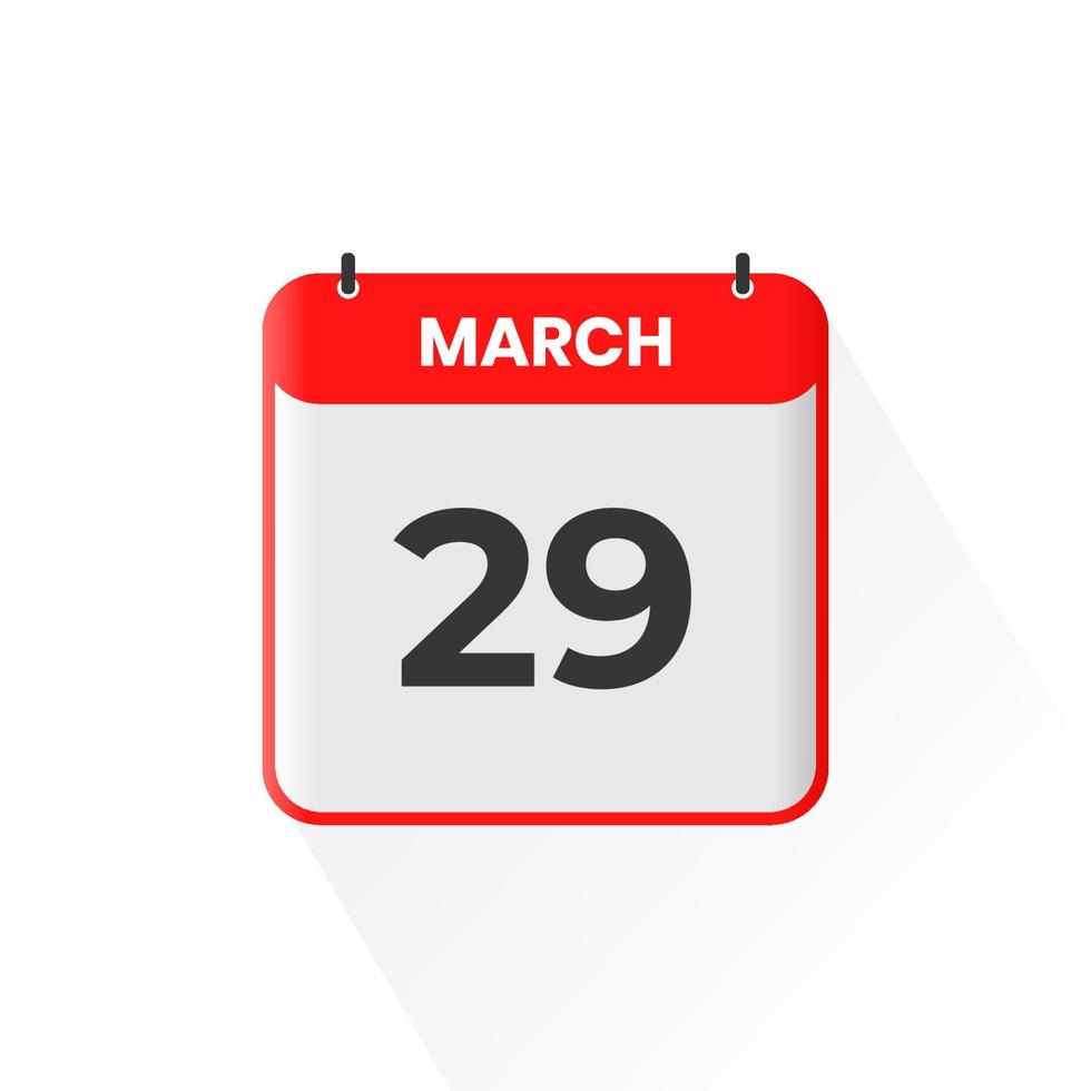 29th March calendar icon. March 29 calendar Date Month icon vector illustrator