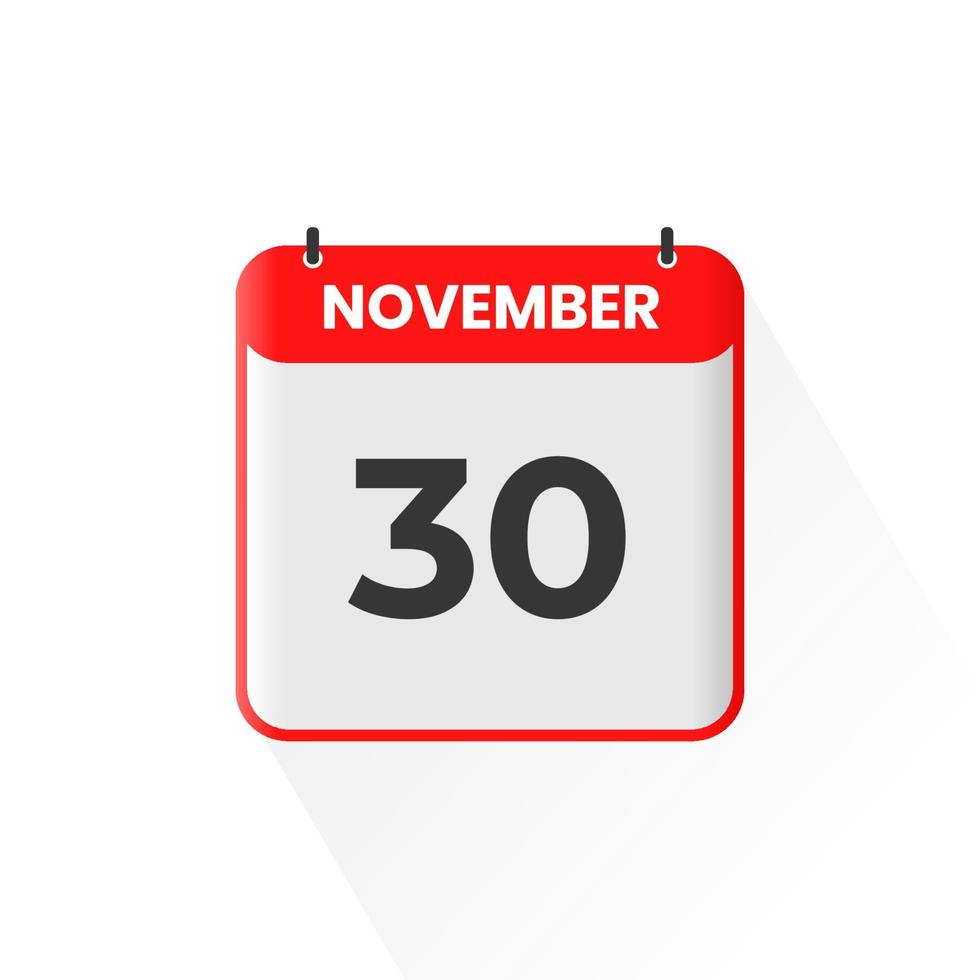 30th November calendar icon. November 30 calendar Date Month icon vector illustrator