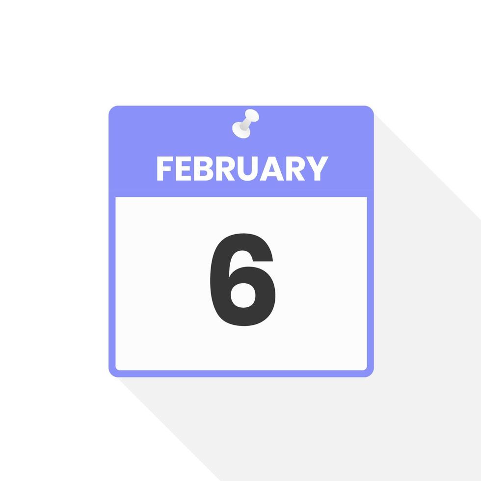 icono de calendario del 6 de febrero. fecha, mes calendario icono vector ilustración