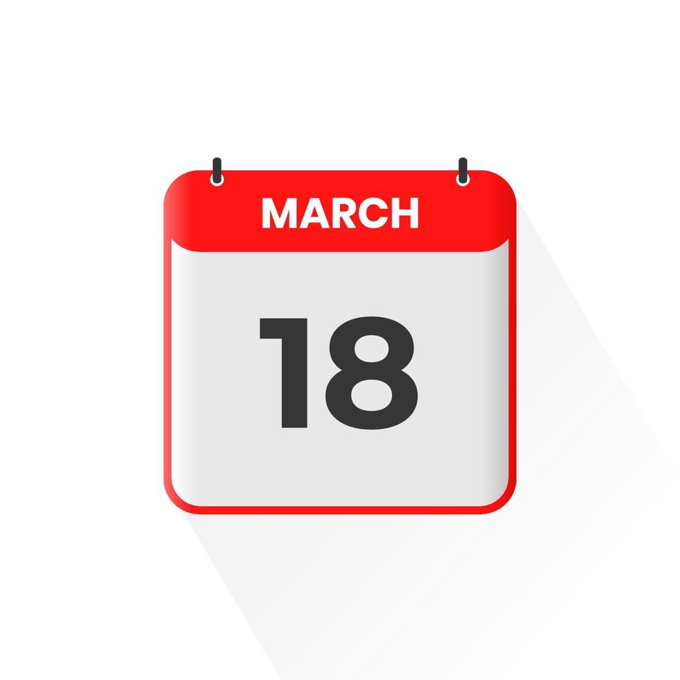 18th March calendar icon. March 18 calendar Date Month icon vector illustrator