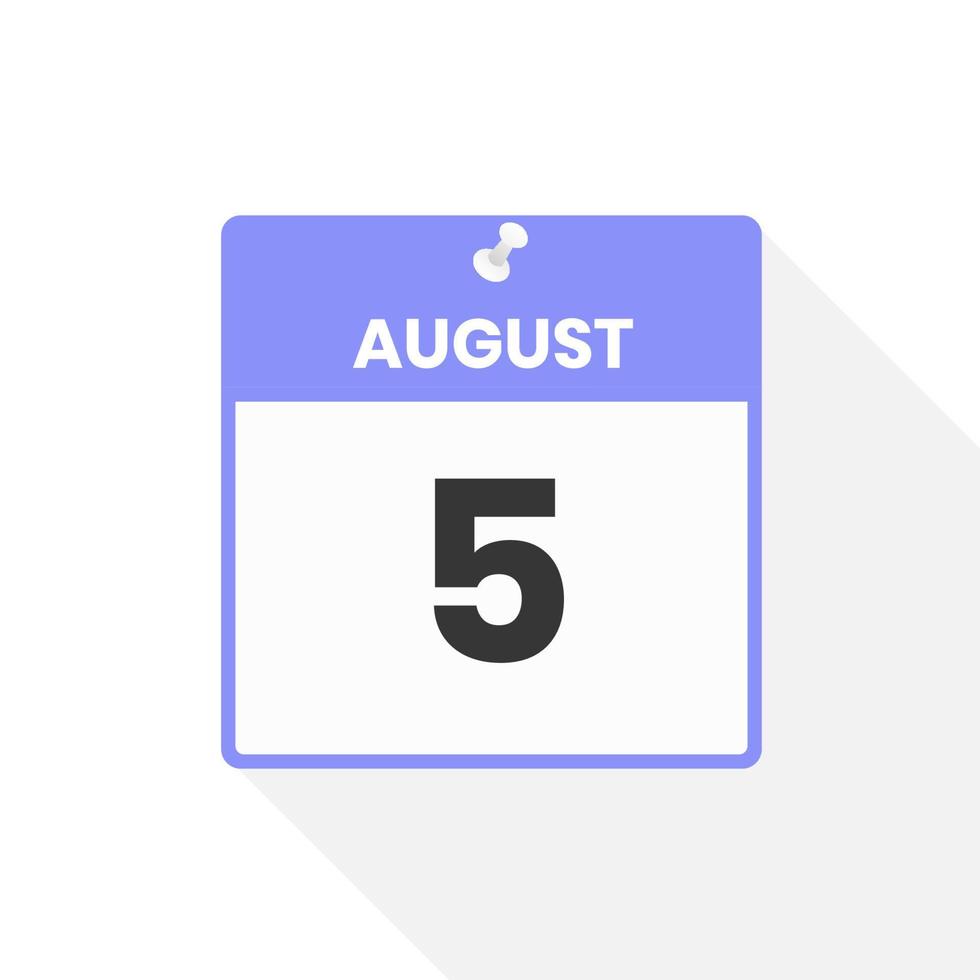 August 5 calendar icon. Date,  Month calendar icon vector illustration