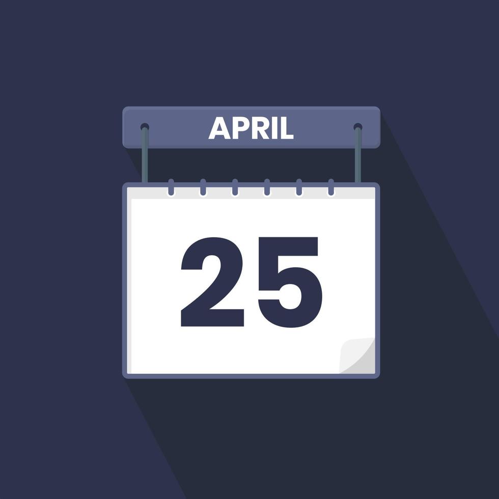 25th April calendar icon. April 25 calendar Date Month icon vector illustrator