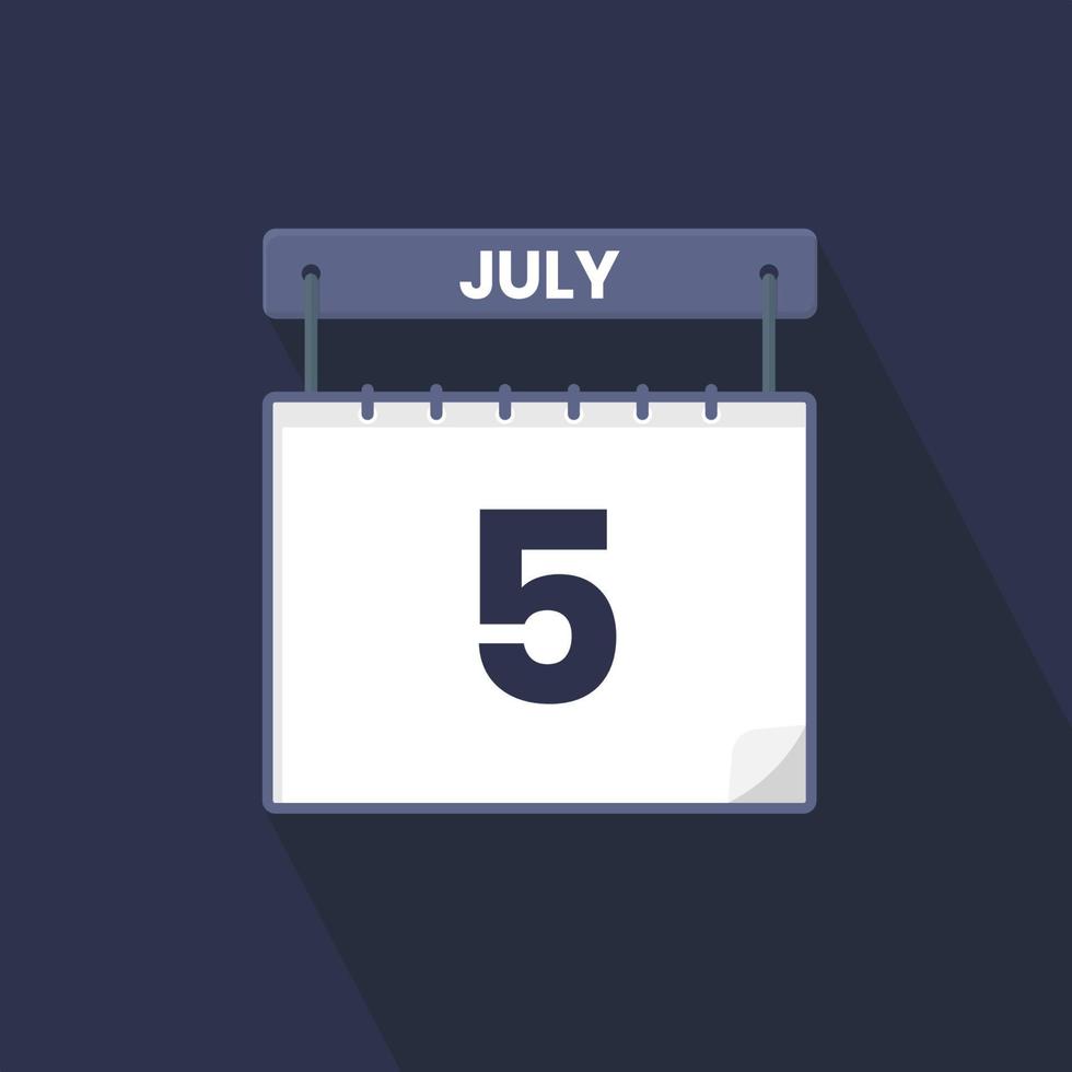 5th July calendar icon. July 5 calendar Date Month icon vector