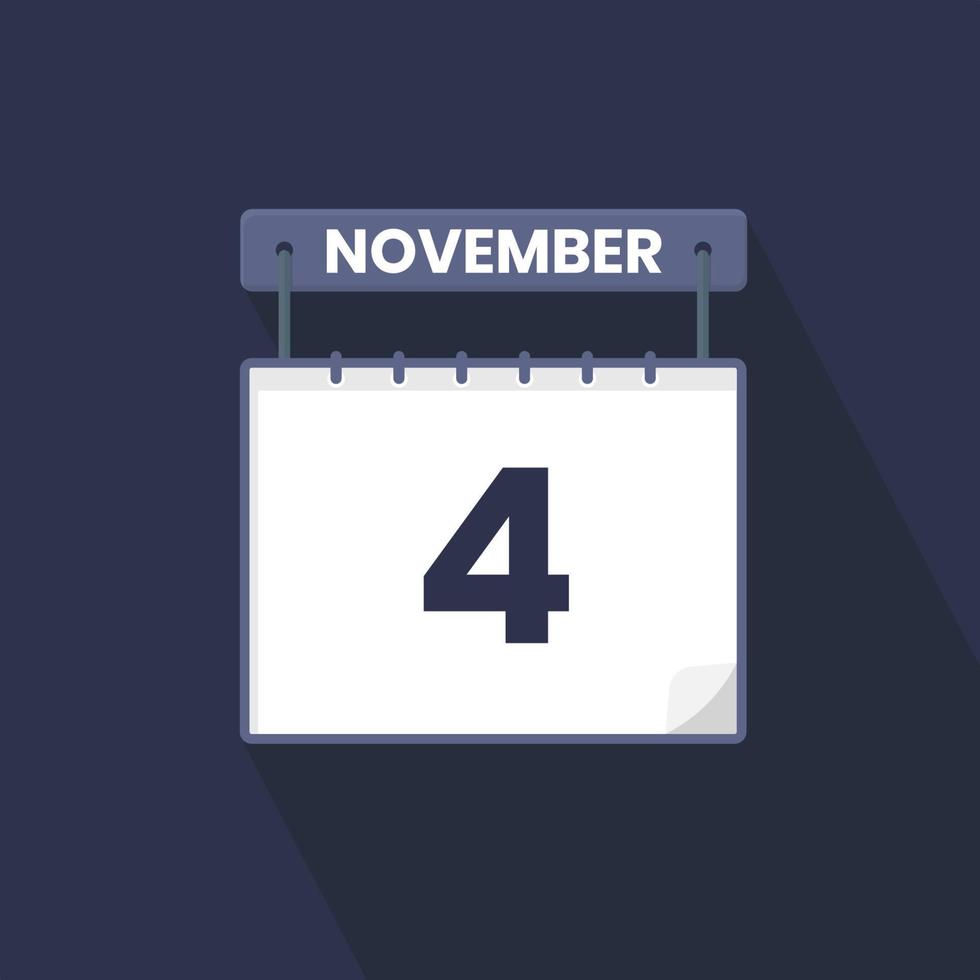 4th November calendar icon. November 4 calendar Date Month icon vector illustrator