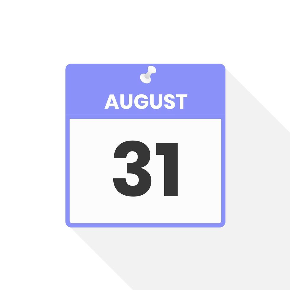 August 31 calendar icon. Date, Month calendar icon vector illustration