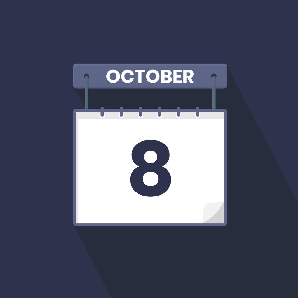 8th October calendar icon. October 8 calendar Date Month icon vector illustrator