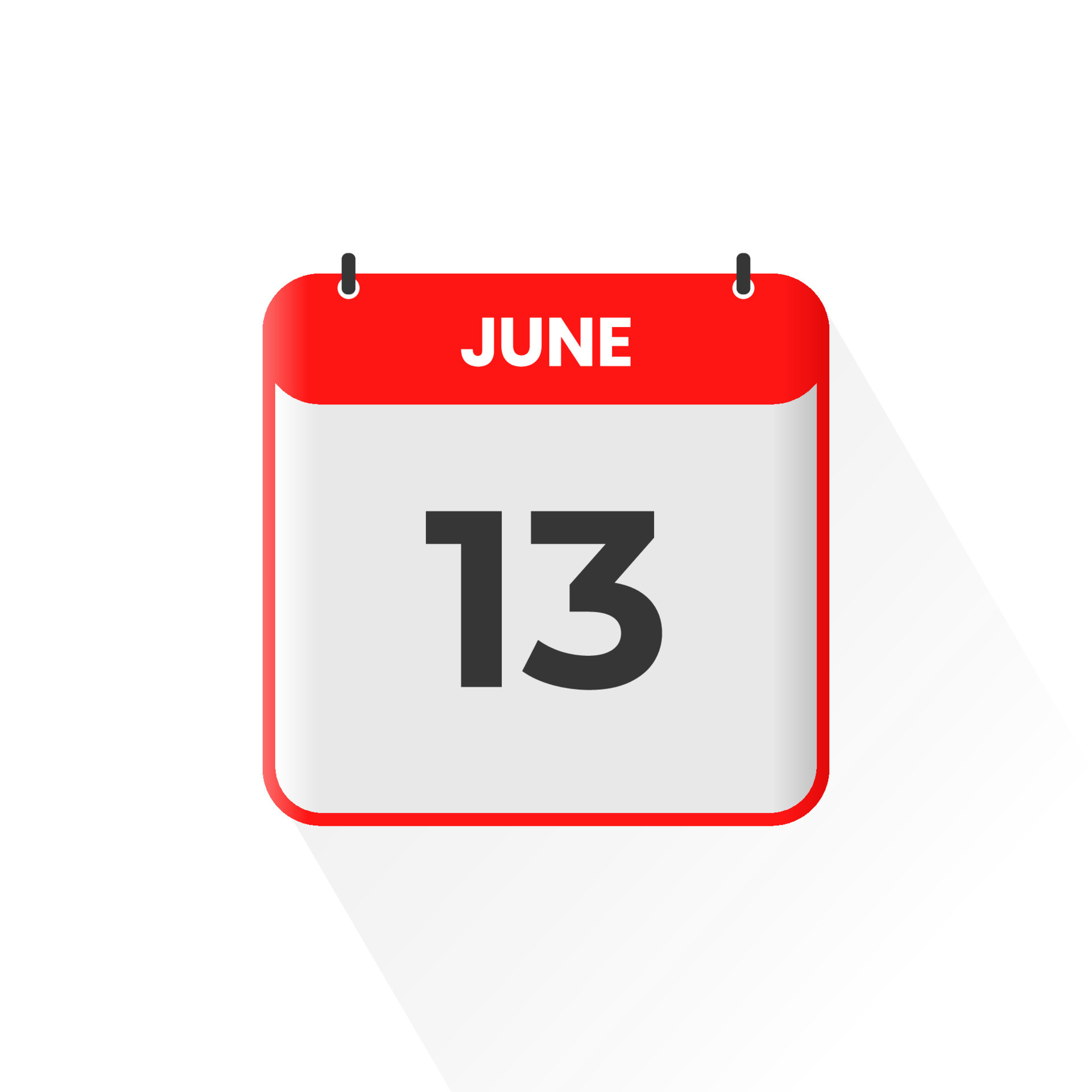 13th June calendar icon. June 13 calendar Date Month icon vector