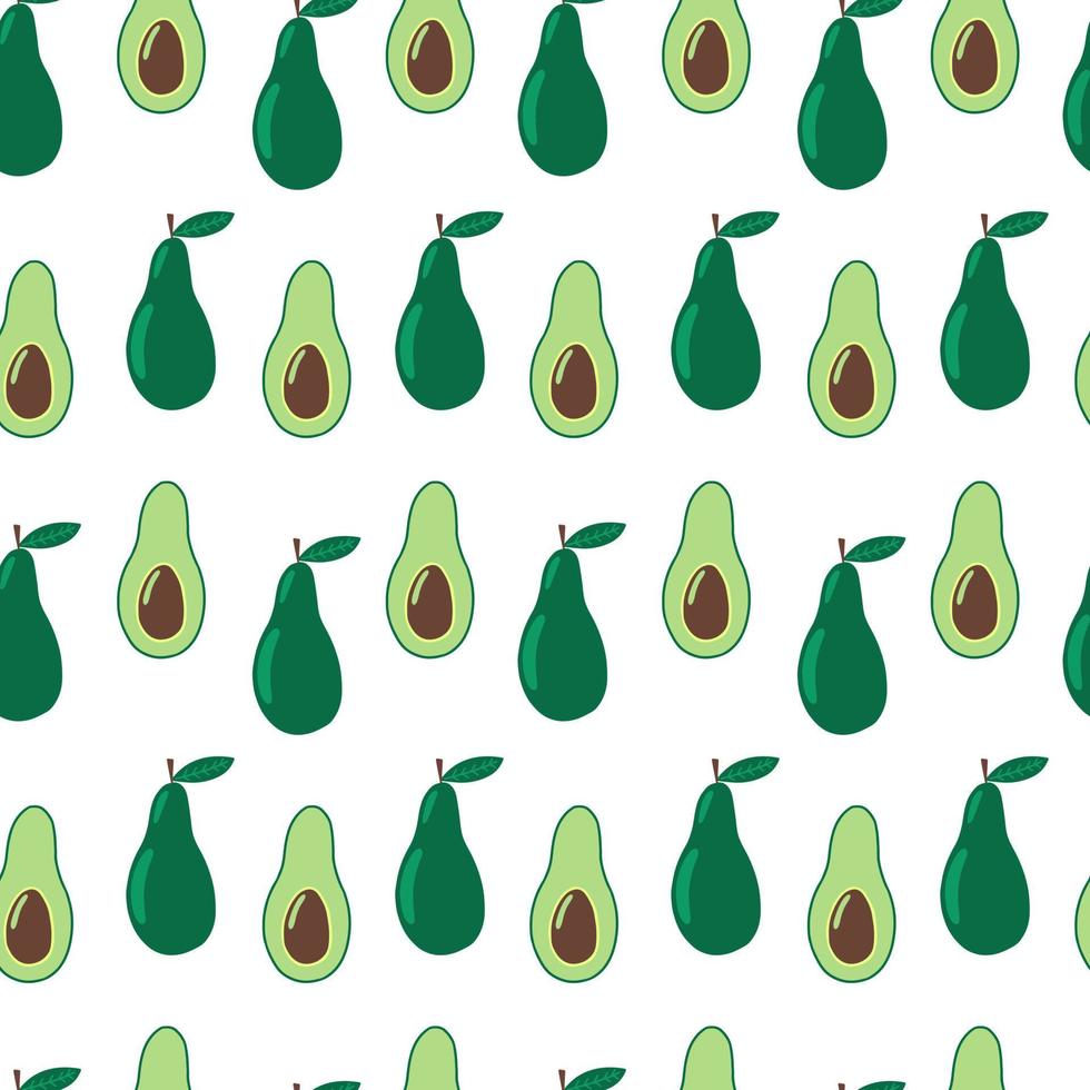 Vector avocado seamless pattern. Hand drawn flat avocado pattern isolated on white background.