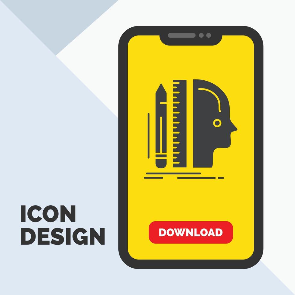 Design. human. ruler. size. thinking Glyph Icon in Mobile for Download Page. Yellow Background vector