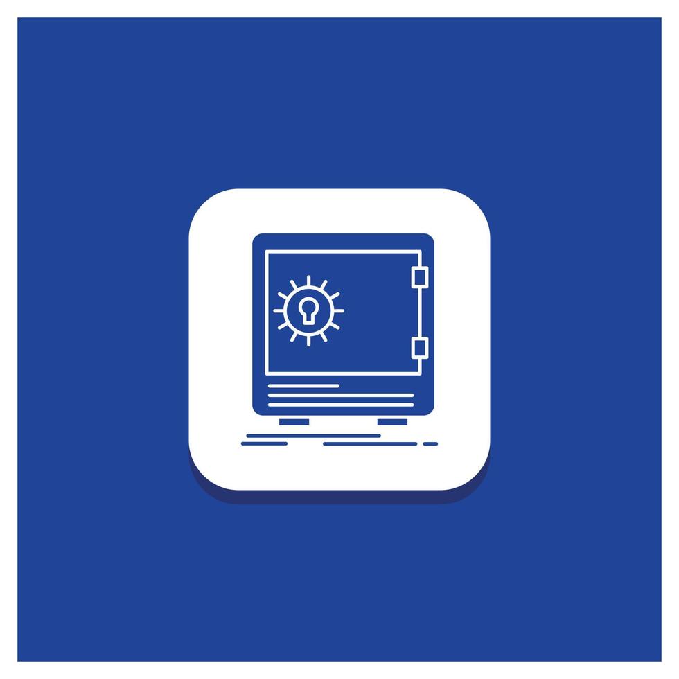 Blue Round Button for Bank. deposit. safe. safety. strongbox Glyph icon vector
