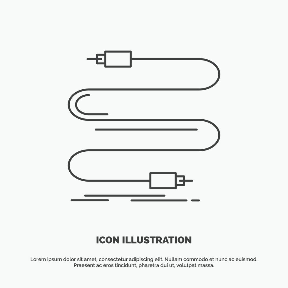 audio. cable. cord. sound. wire Icon. Line vector gray symbol for UI and UX. website or mobile application