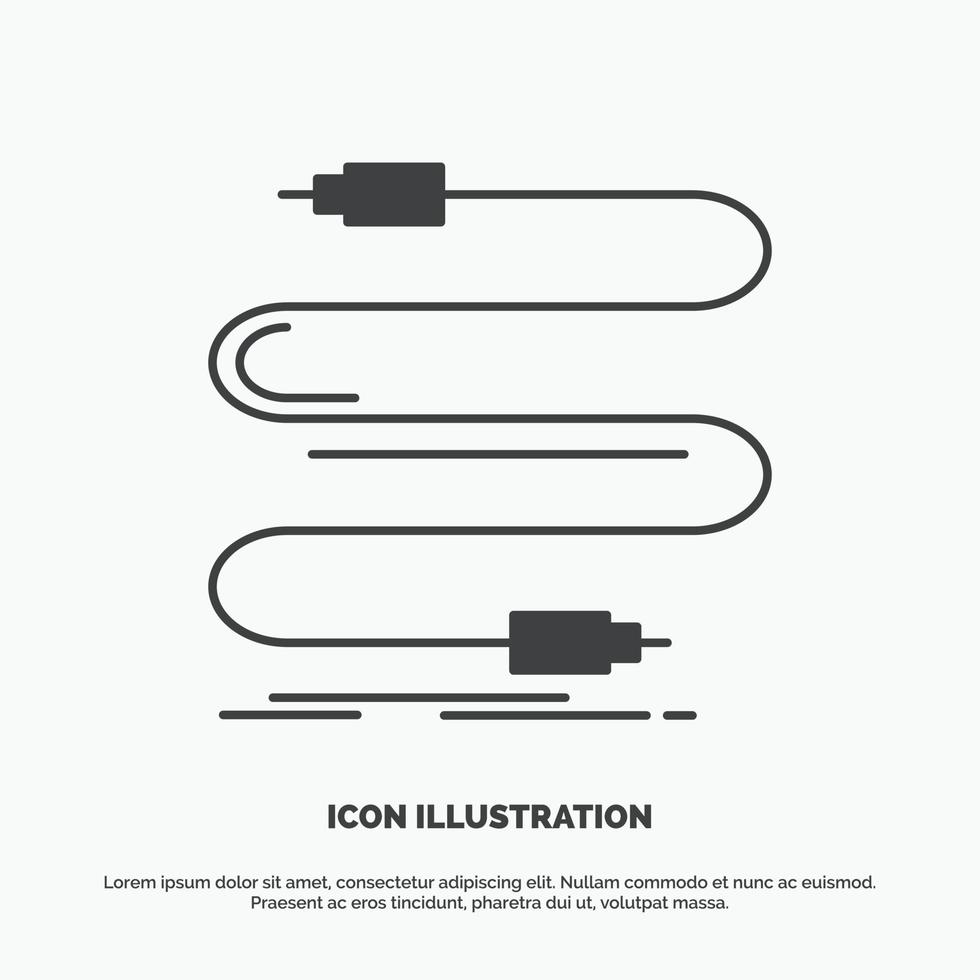 audio. cable. cord. sound. wire Icon. glyph vector gray symbol for UI and UX. website or mobile application