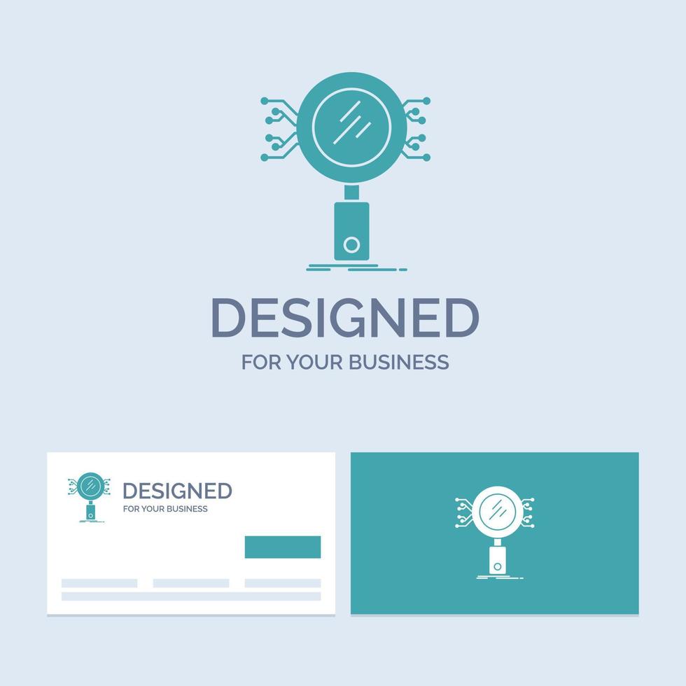 Analysis. Search. information. research. Security Business Logo Glyph Icon Symbol for your business. Turquoise Business Cards with Brand logo template. vector