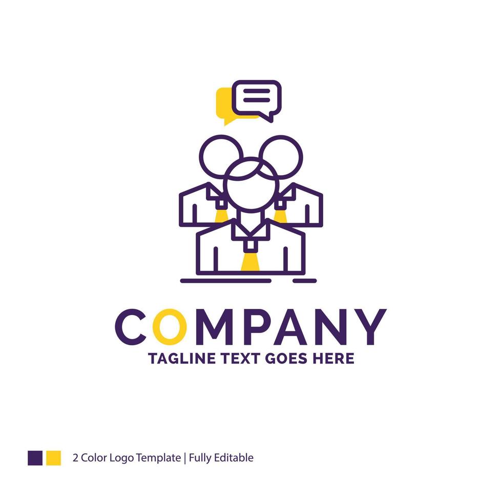 Company Name Logo Design For group. business. meeting. people. team. Purple and yellow Brand Name Design with place for Tagline. Creative Logo template for Small and Large Business. vector