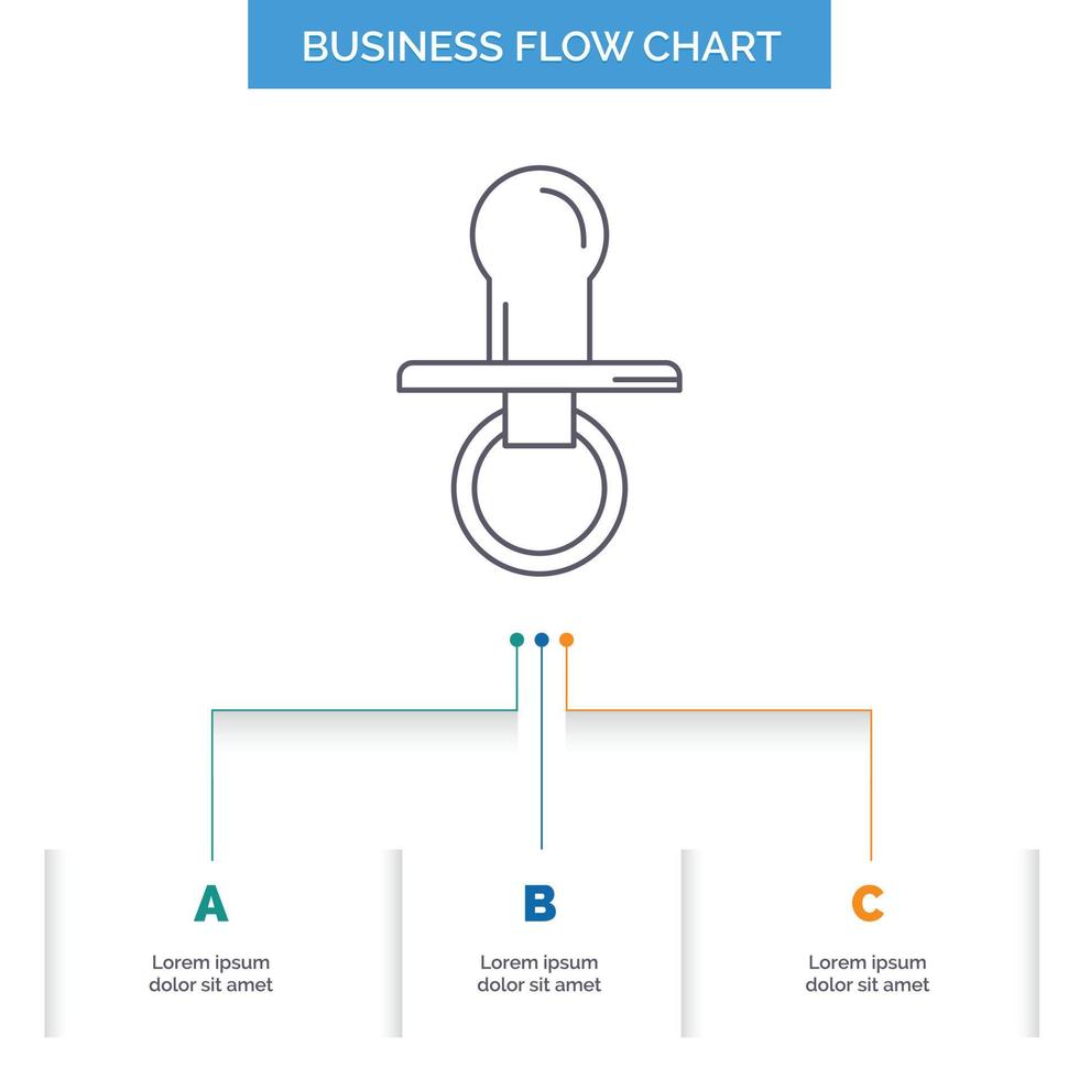 pezón. bebé. ficticio. chupete. diseño de diagrama de flujo de negocios para niños con 3 pasos. icono de línea para el lugar de plantilla de fondo de presentación para texto vector