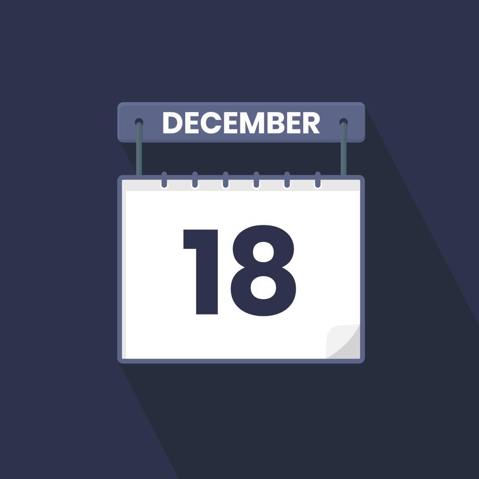 18th December calendar icon. December 18 calendar Date Month icon vector illustrator