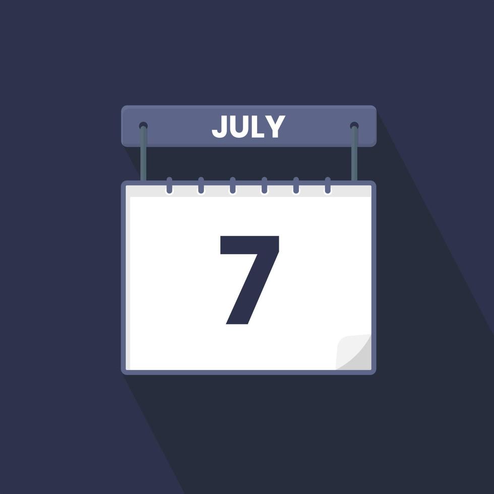 7th July calendar icon. July 7 calendar Date Month icon vector illustrator