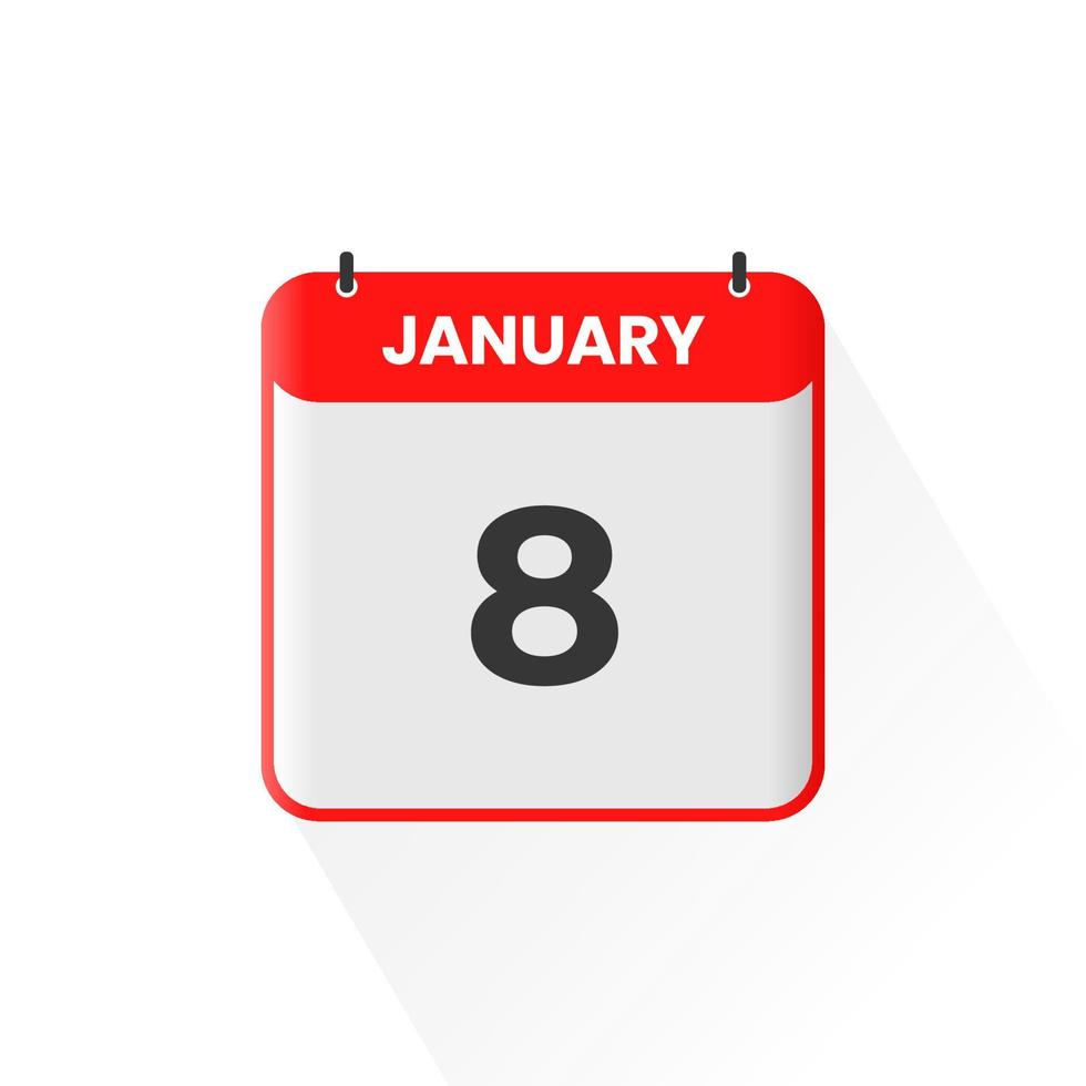 Icono del calendario del 8 de enero. 8 de enero calendario fecha mes icono vector ilustrador