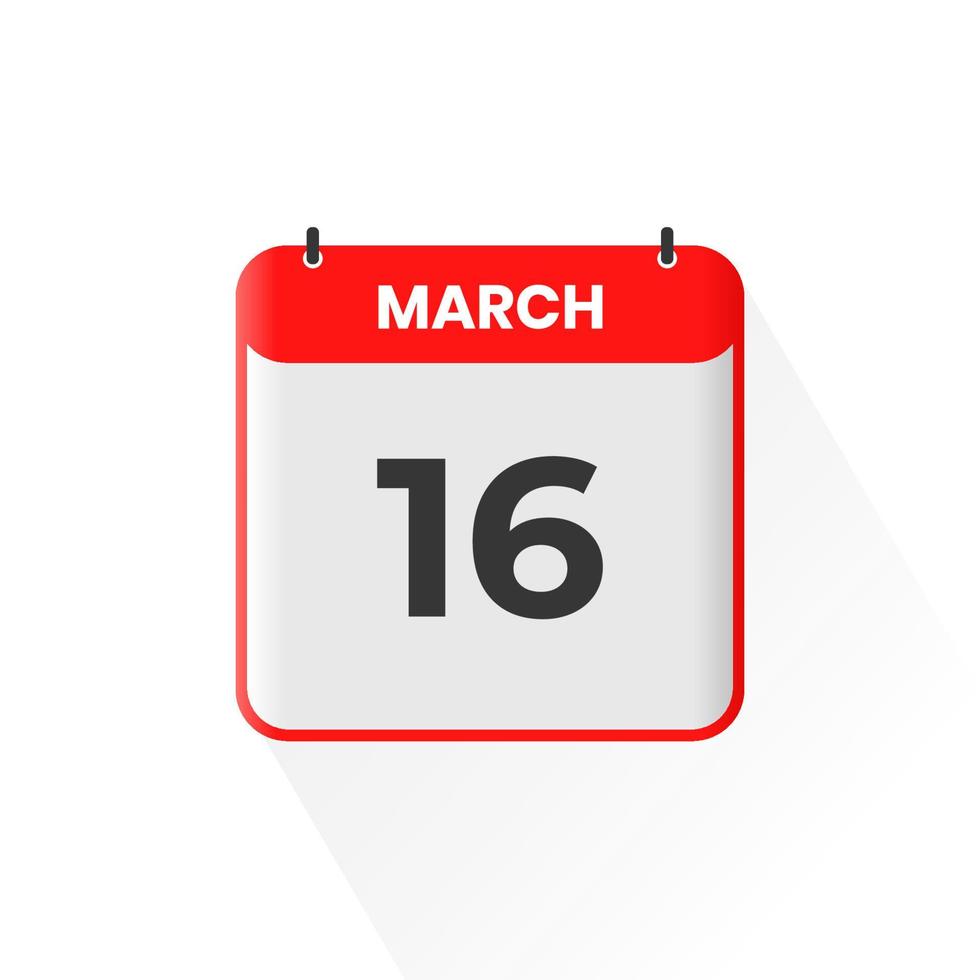 16th March calendar icon. March 16 calendar Date Month icon vector illustrator