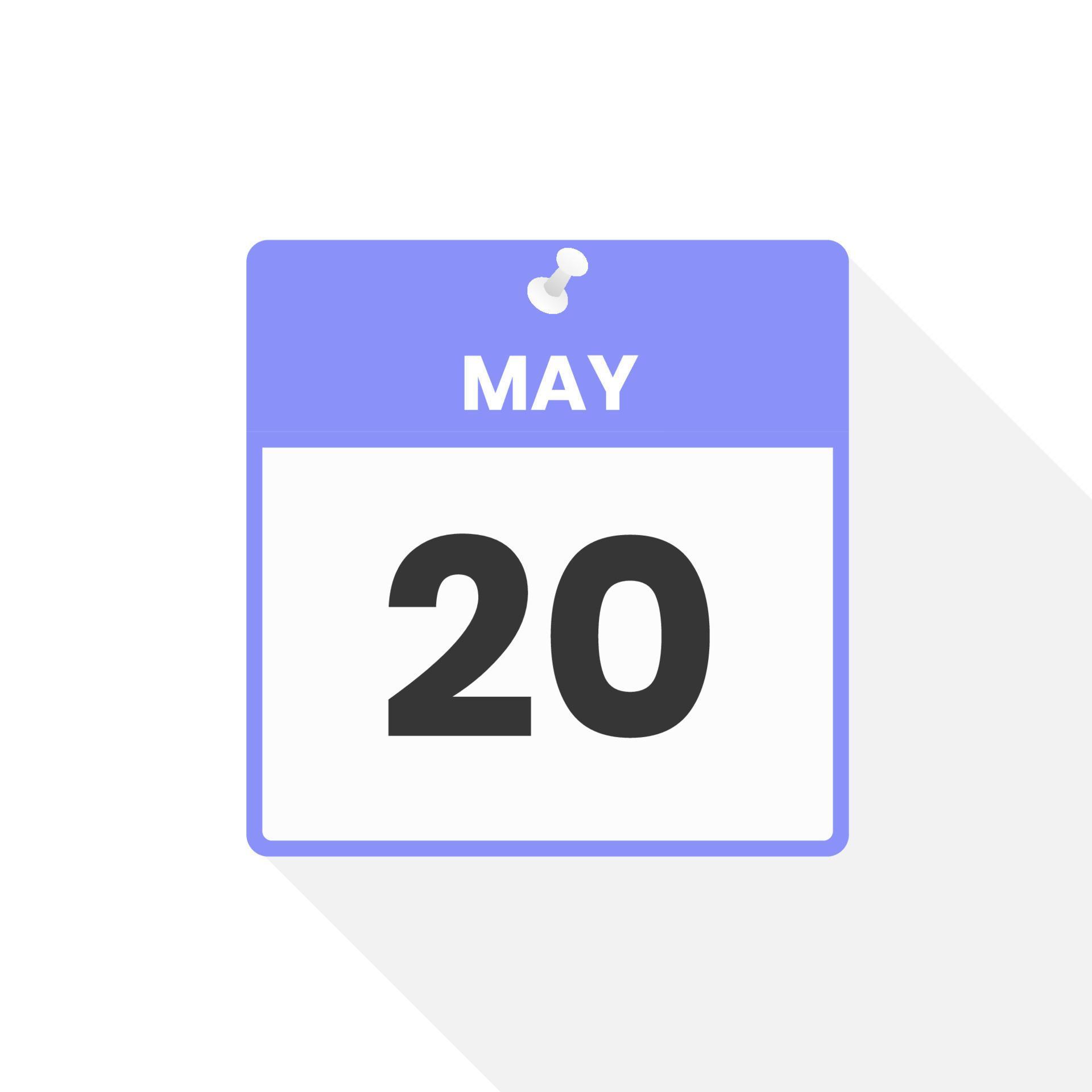 May 20 calendar icon. Date, Month calendar icon vector illustration