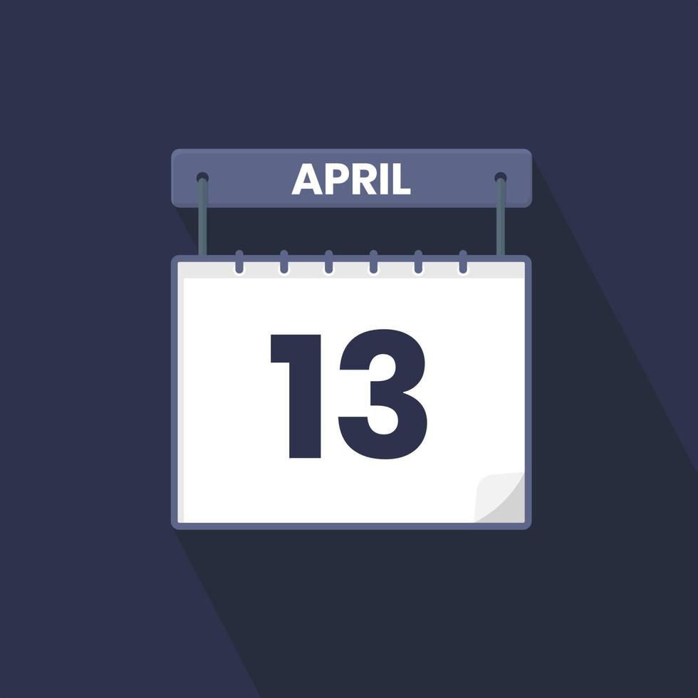 13th April calendar icon. April 13 calendar Date Month icon vector illustrator