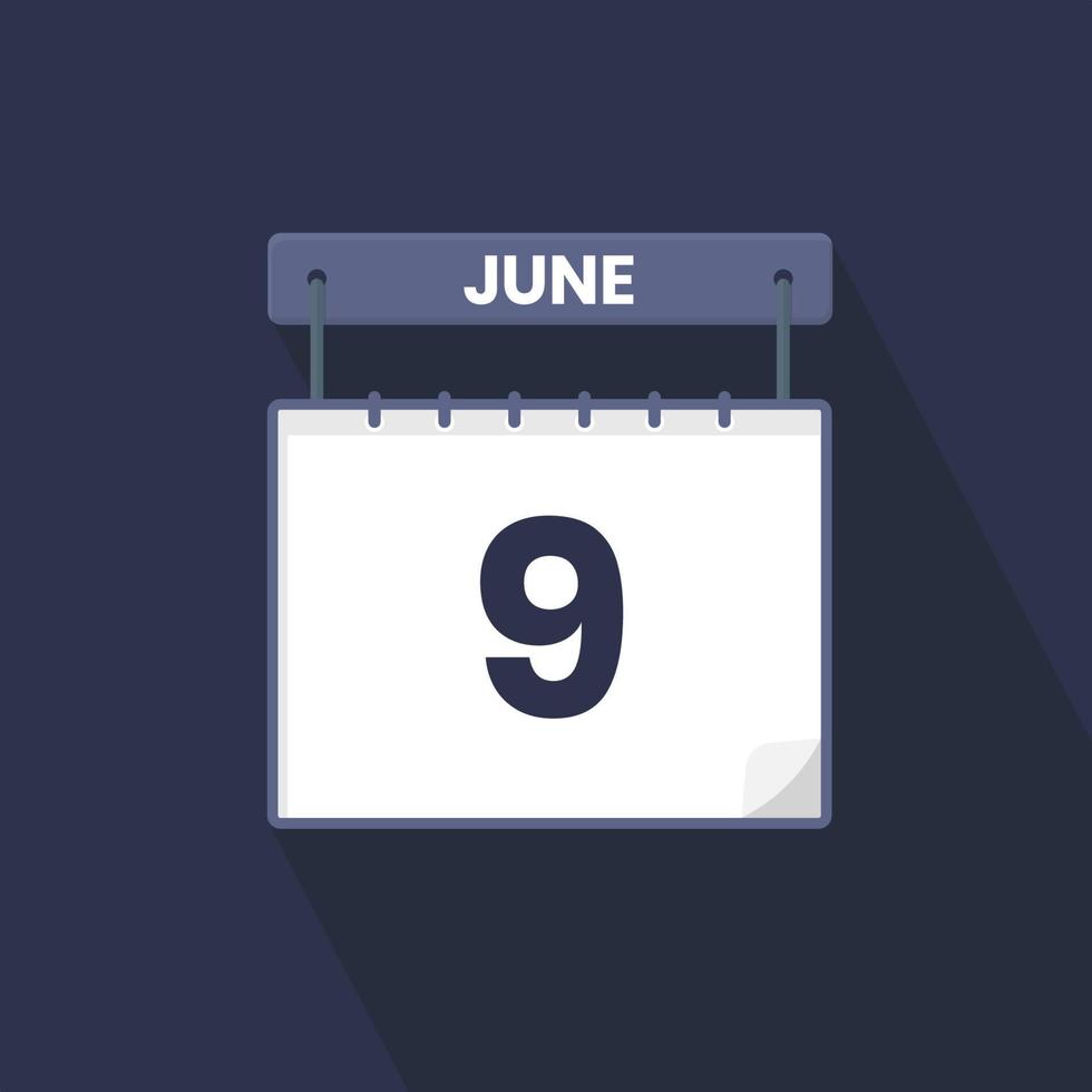 9th June calendar icon. June 9 calendar Date Month icon vector illustrator