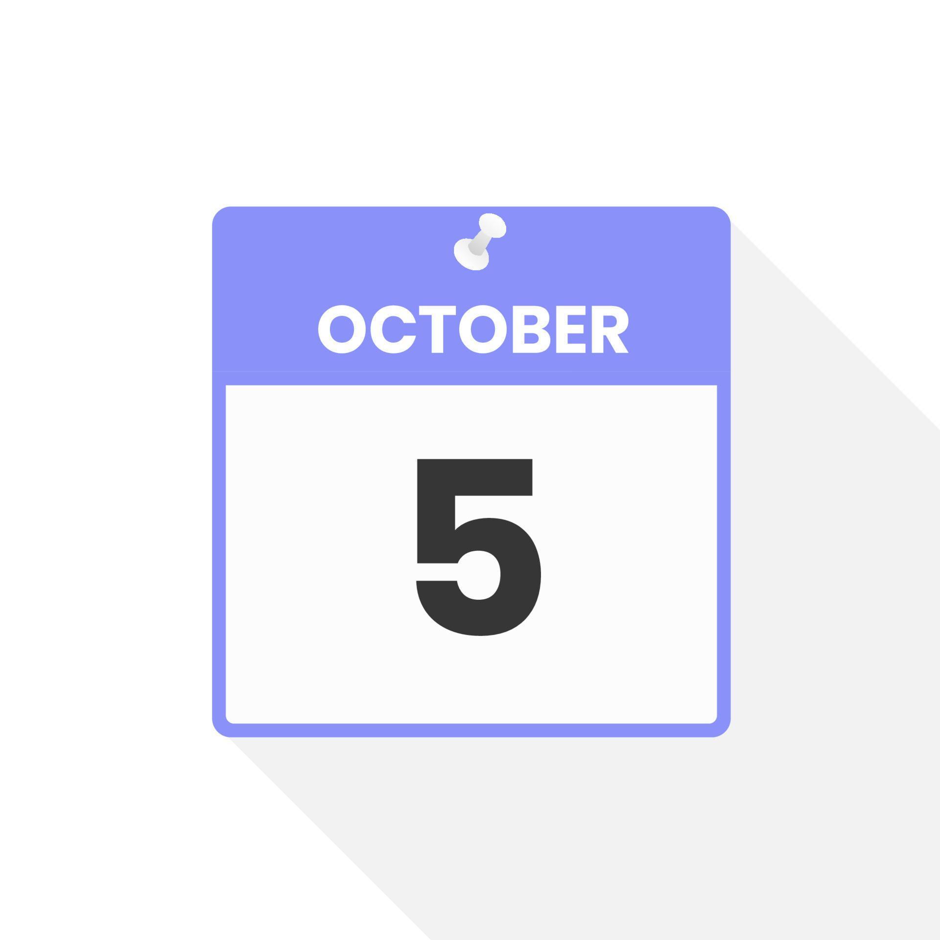 October 5 Calendar Icon Date Month Calendar Icon Vector Illustration october-5-calendar-icon-date-month-calendar-icon-vector-illustration