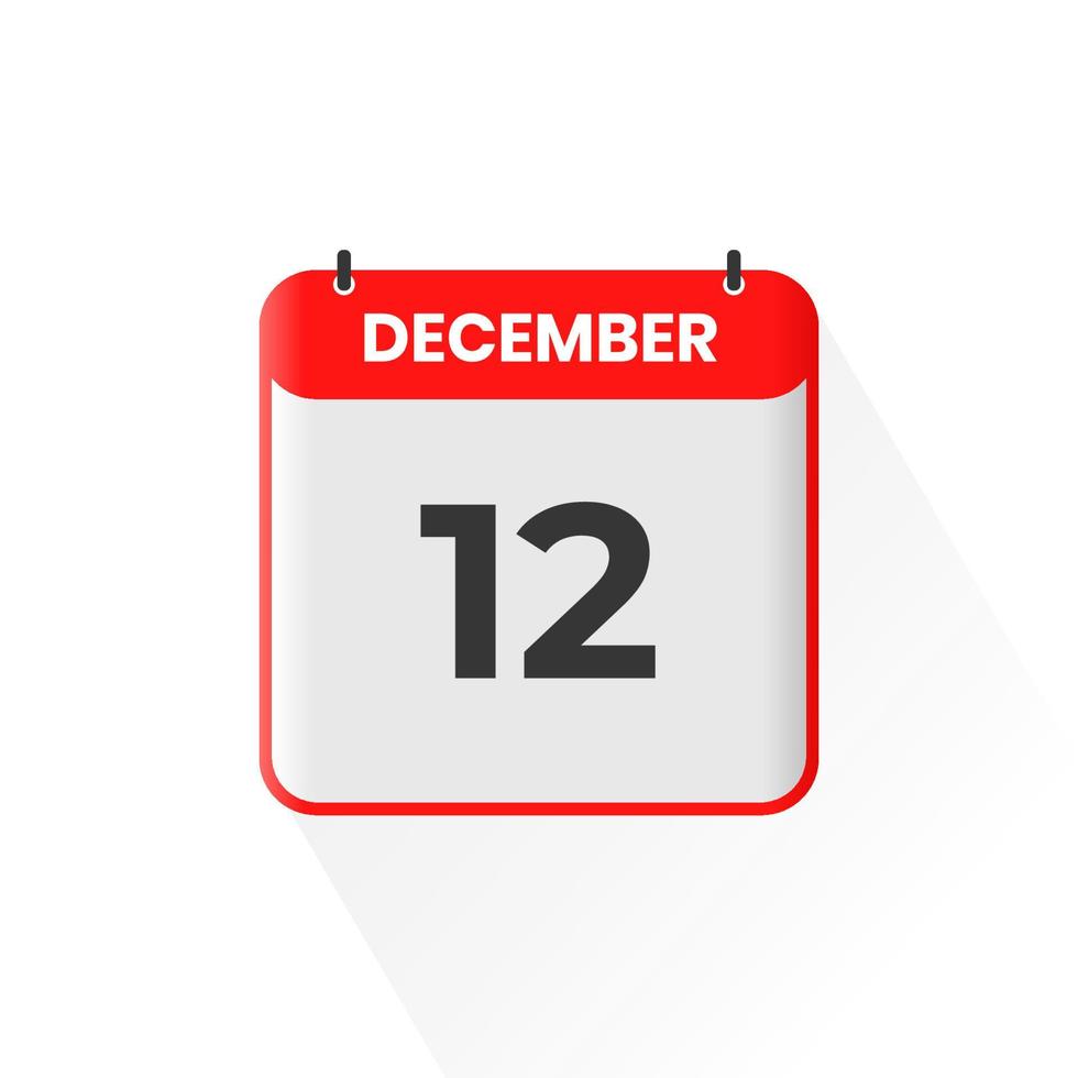 12th December calendar icon. December 12 calendar Date Month icon vector illustrator