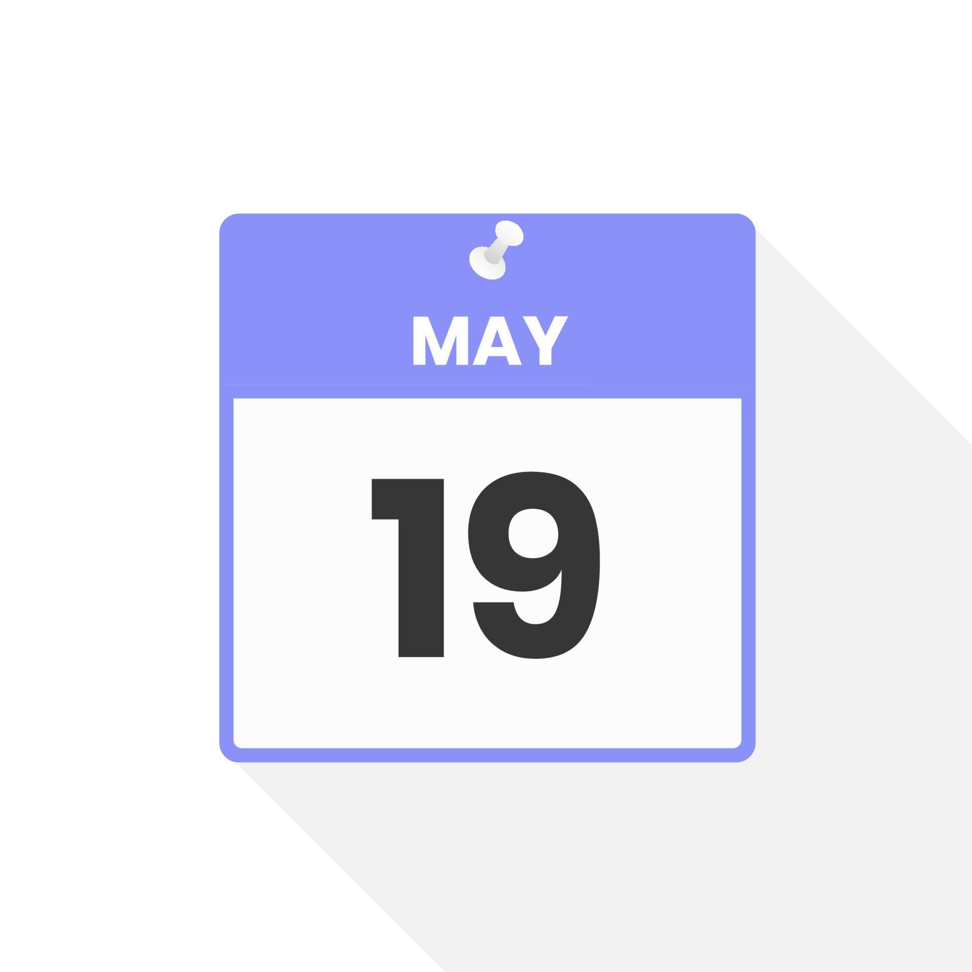 May 19 calendar icon. Date, Month calendar icon vector illustration
