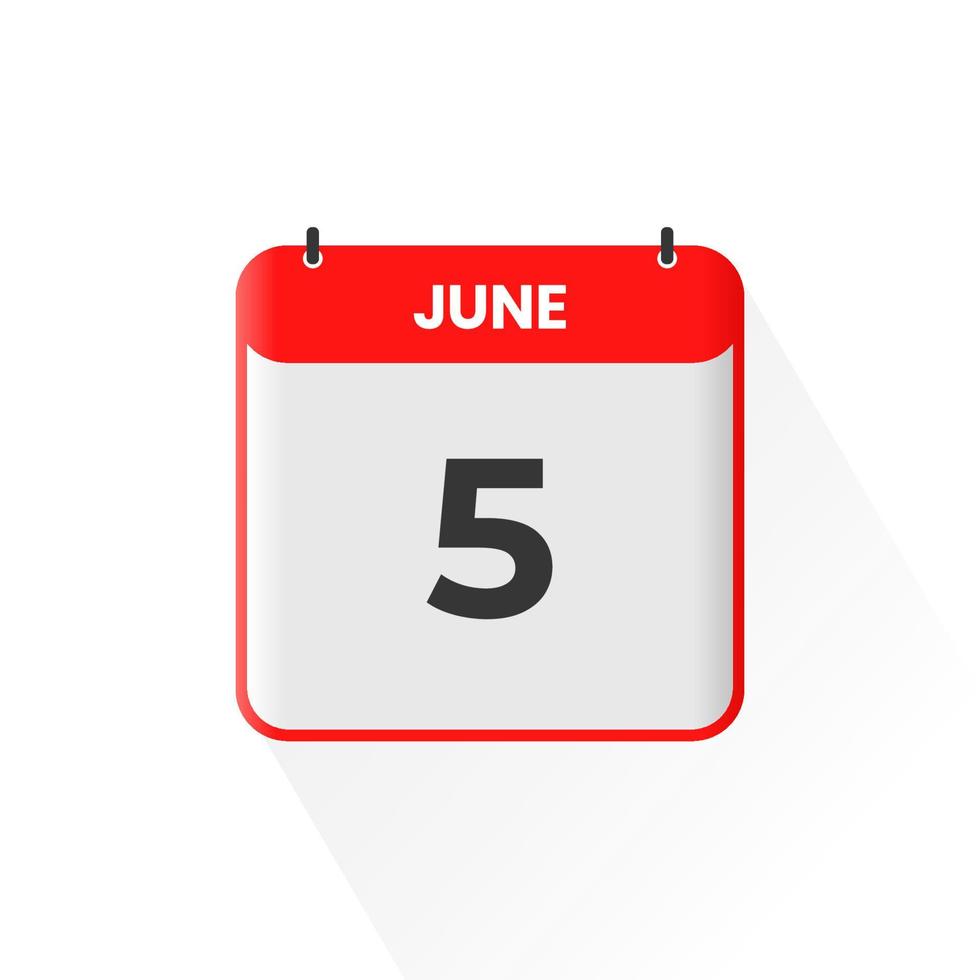 5th June calendar icon. June 5 calendar Date Month icon vector illustrator