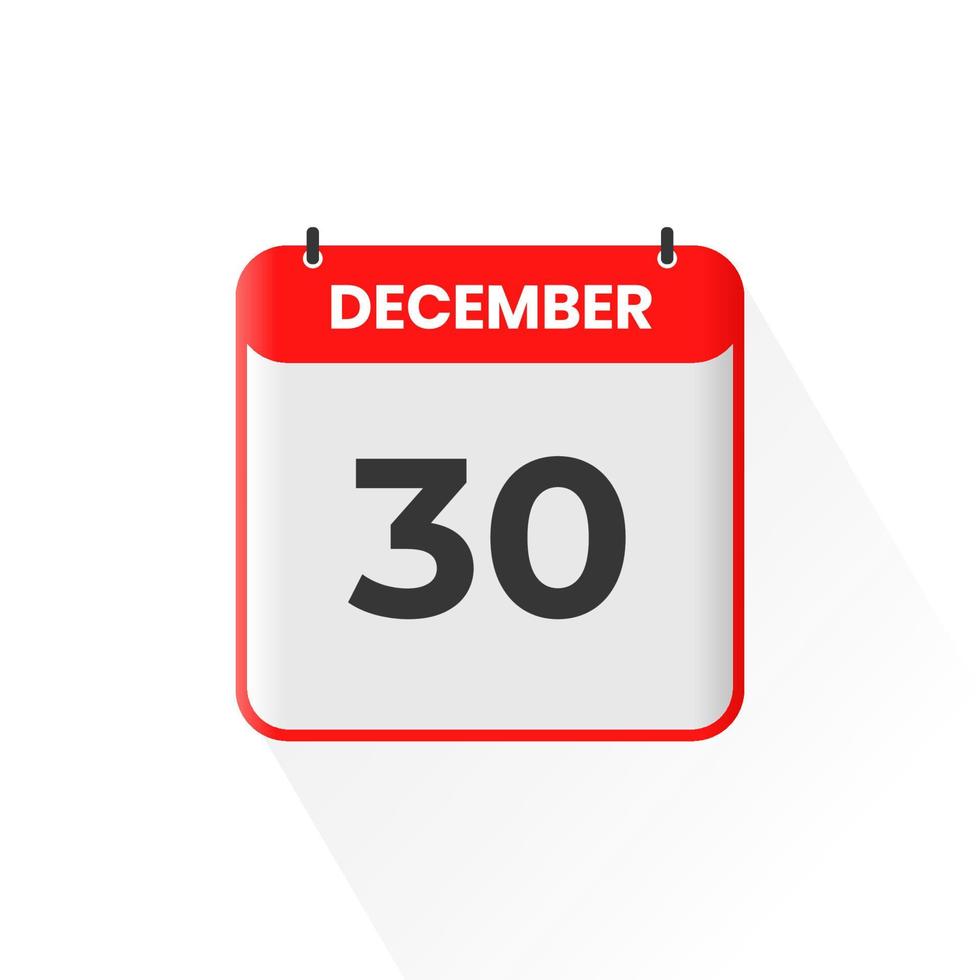 Icono del calendario del 30 de diciembre. 30 de diciembre calendario fecha mes icono vector ilustrador