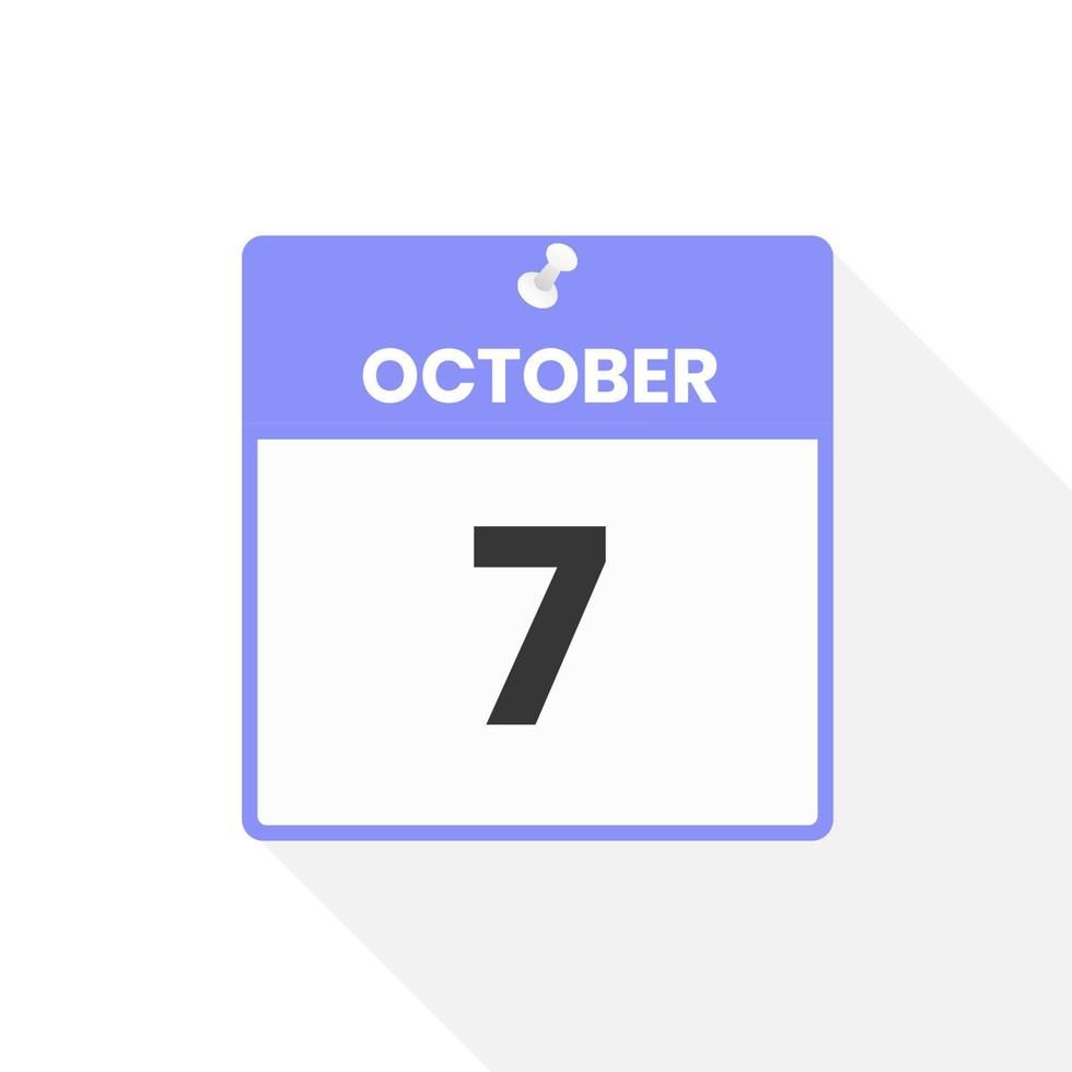 October 7 calendar icon. Date,  Month calendar icon vector illustration