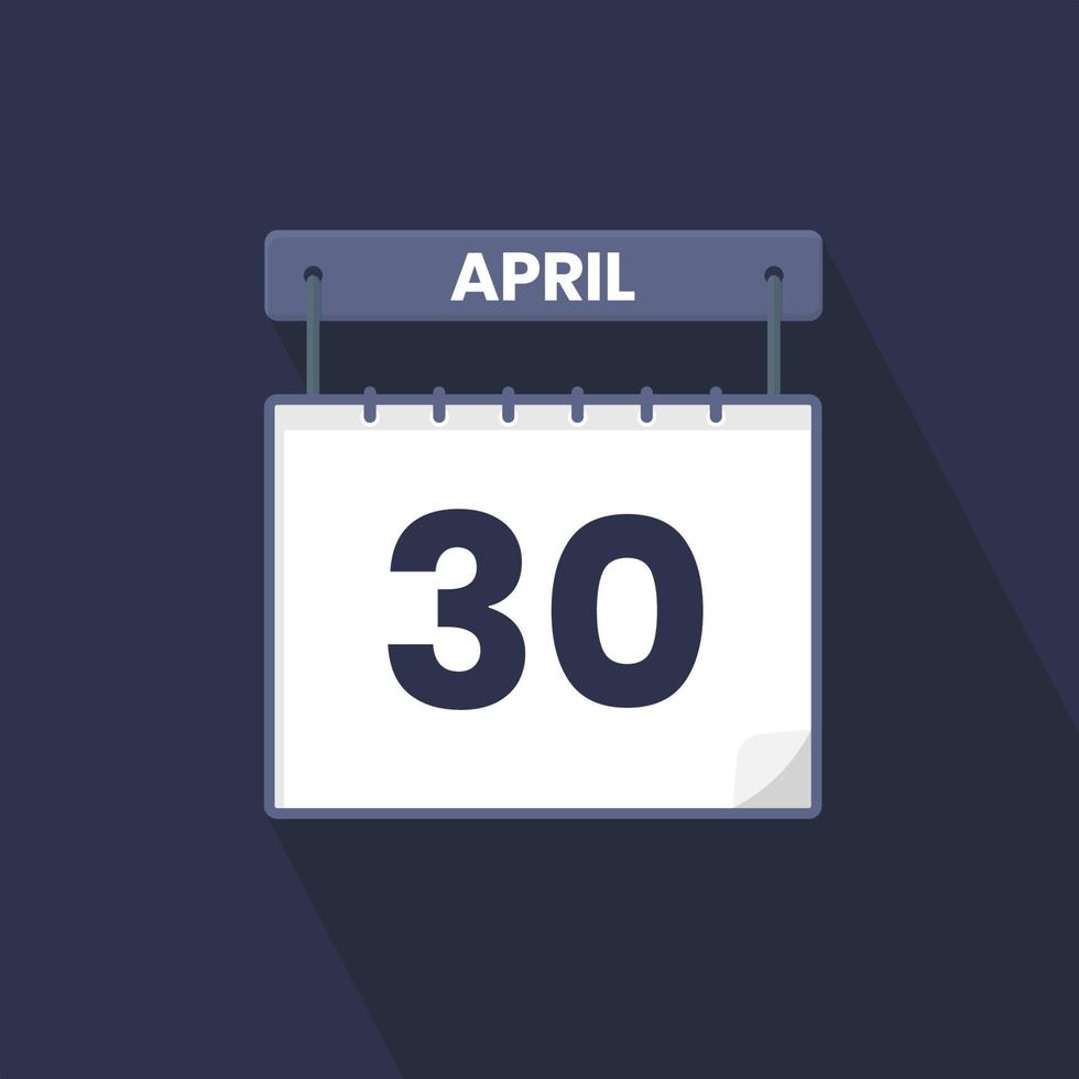 30th April calendar icon. April 30 calendar Date Month icon vector illustrator