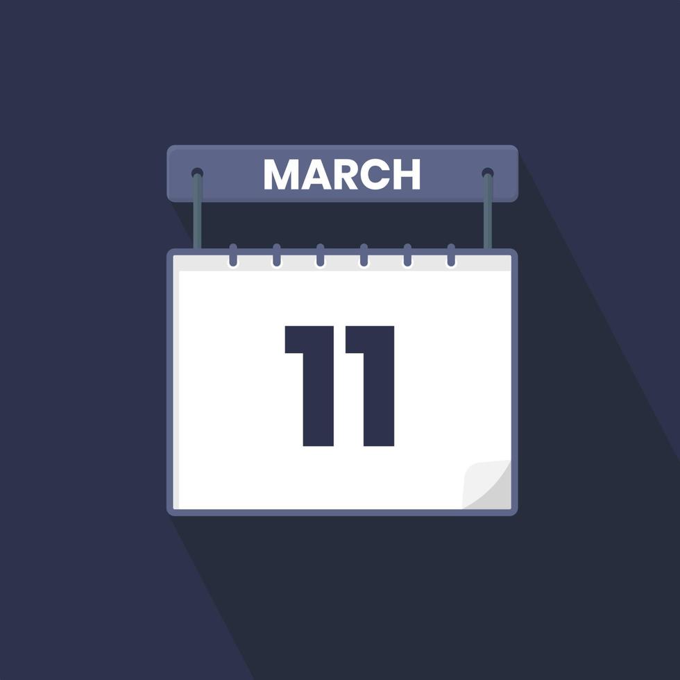 11th March calendar icon. March 11 calendar Date Month icon vector illustrator