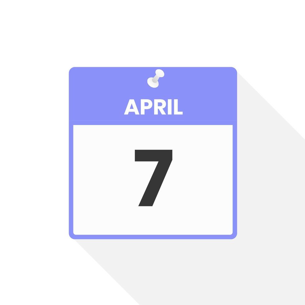 April 7 calendar icon. Date,  Month calendar icon vector illustration