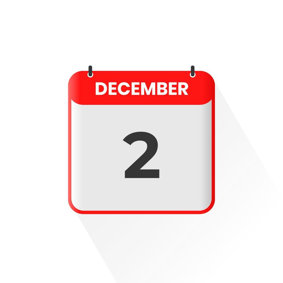 2nd December calendar icon. December 2 calendar Date Month icon vector illustrator