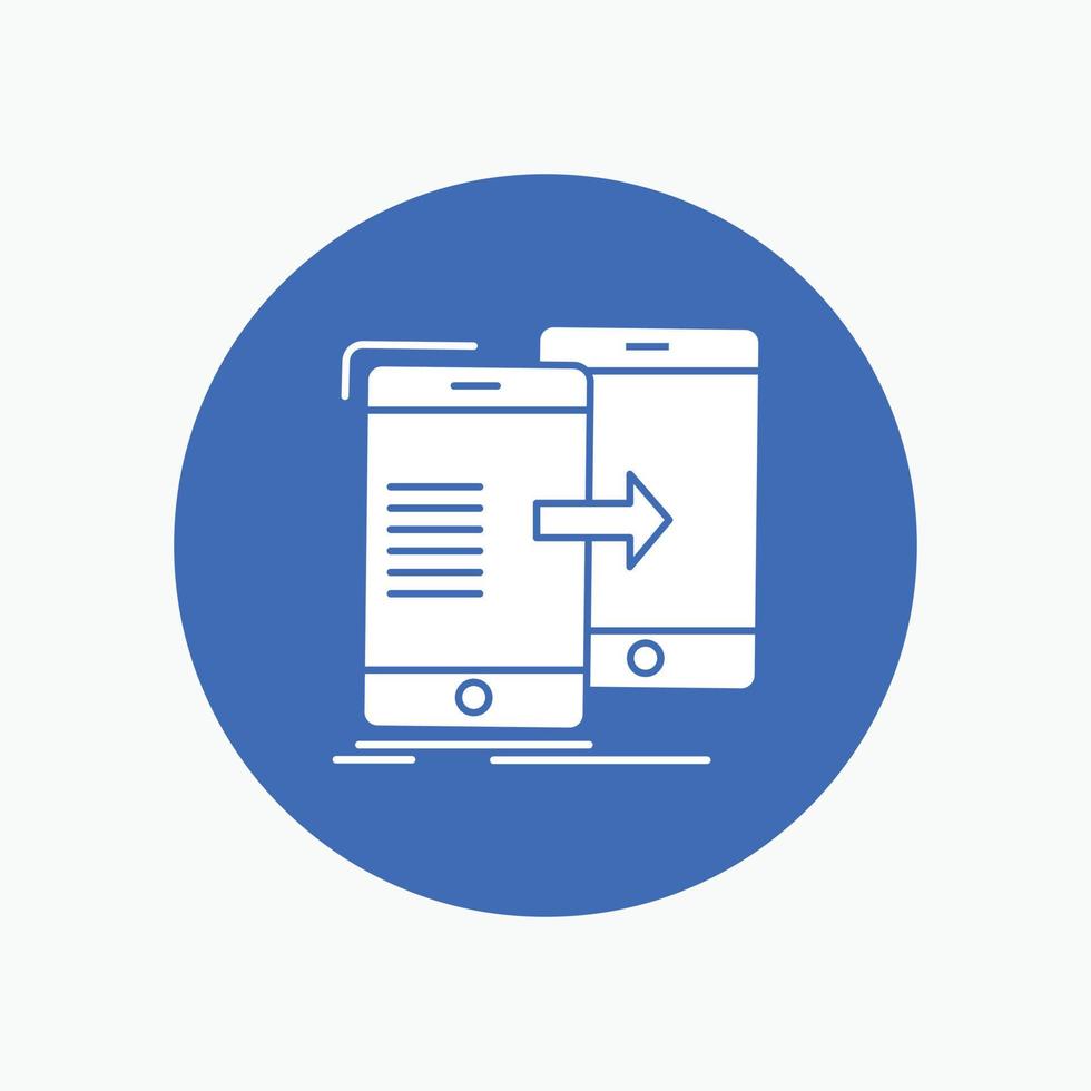 data. Sharing. sync. synchronization. syncing White Glyph Icon in Circle. Vector Button illustration