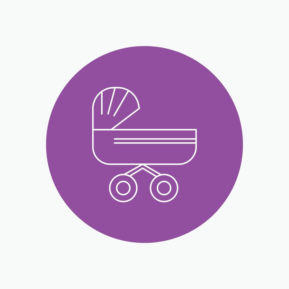 trolly. baby. kids. push. stroller White Line Icon in Circle background. vector icon illustration